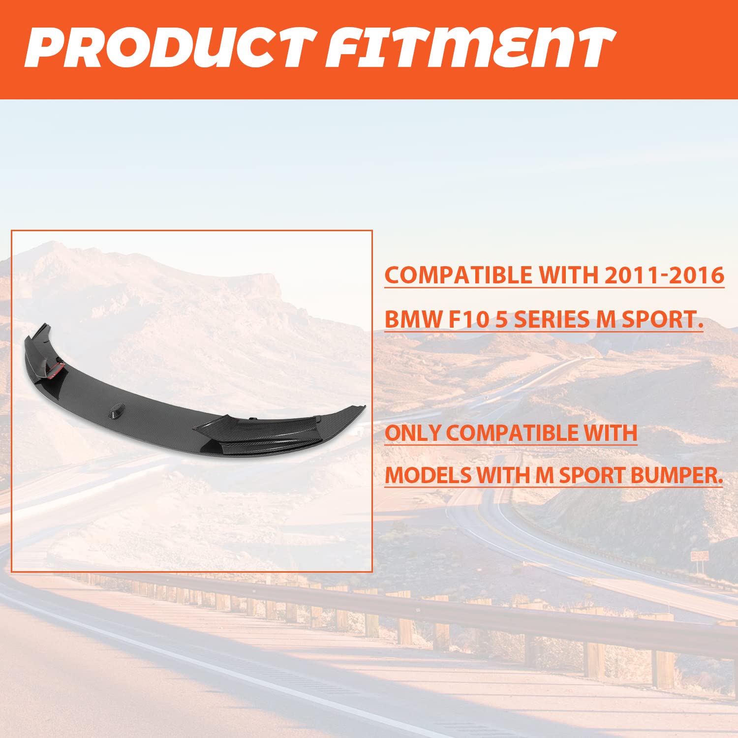 Kojem Front Bumper Spoiler Lip for 2011-2016 BMW F10 5 Series 520i 535i 550i M Sport - Carbon Fiber Painted Bumper Guard - Enhances Aerodynamics & Sporty Look for Street Racing & Car Shows
