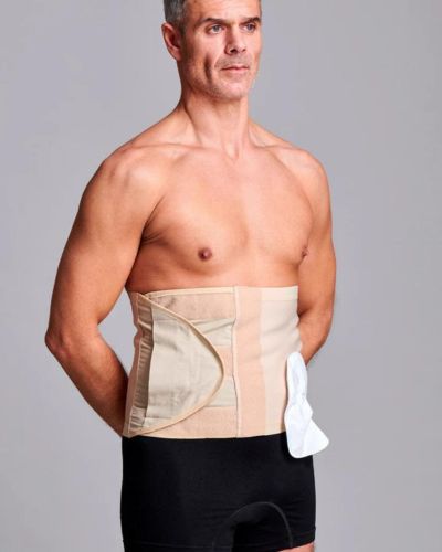 Unisex Adjustable Anti-Roll Ostomy Hernia Support Belt with Pouch Opening - 26cm/10inch, Small, Left, Beige - Ideal for Post-Surgery Comfort & Active Lifestyle