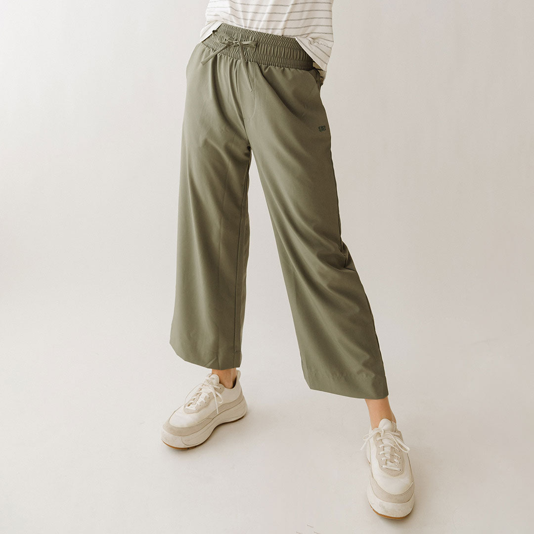 Audrey Wide Leg Pants for Women - Olive Green High Waist Palazzo Trousers | Comfortable Office Wear & Casual Outfit