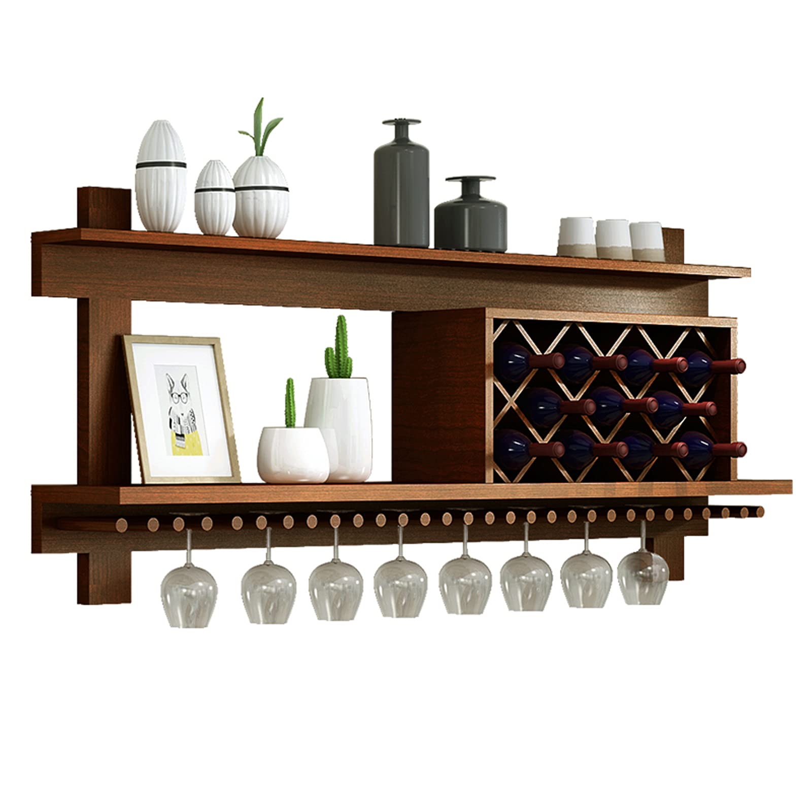 TOMYEUS Freestanding & Wall Mounted Wine Rack Cabinet - Holds 12 Wine Bottles with Stemware Glass Holder - Modern Home Bar, Kitchen & Dining Room Wine Storage Solution - Perfect for Entertaining & Space Saving (80cm Size)