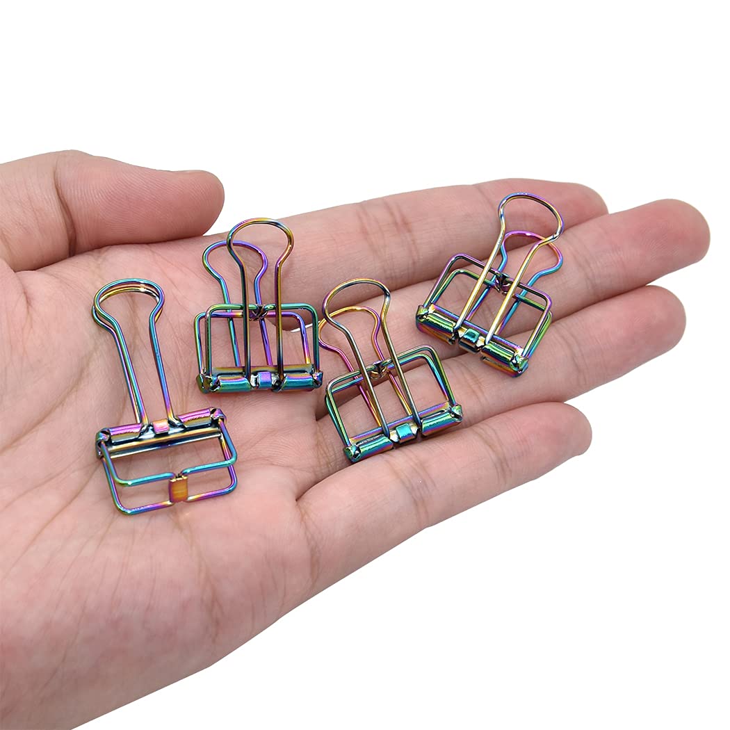 Premium Rainbow Colored Binder Clips - 15 Pack of Hollow Wire Paper Clips for Office, School, Home Organization & Craft Projects