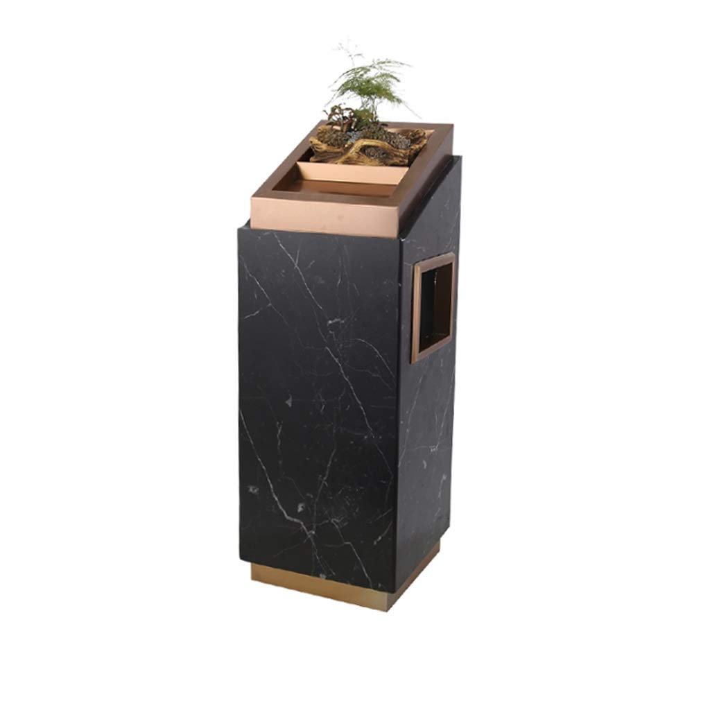 Premium Stainless Steel Trash Can with Marble Design - Large Black Garbage Bin for Hotel Lobby, KTV, Office & Home Use - Durable Vertical Ashtray & Waste Bin for Commercial & Residential Spaces