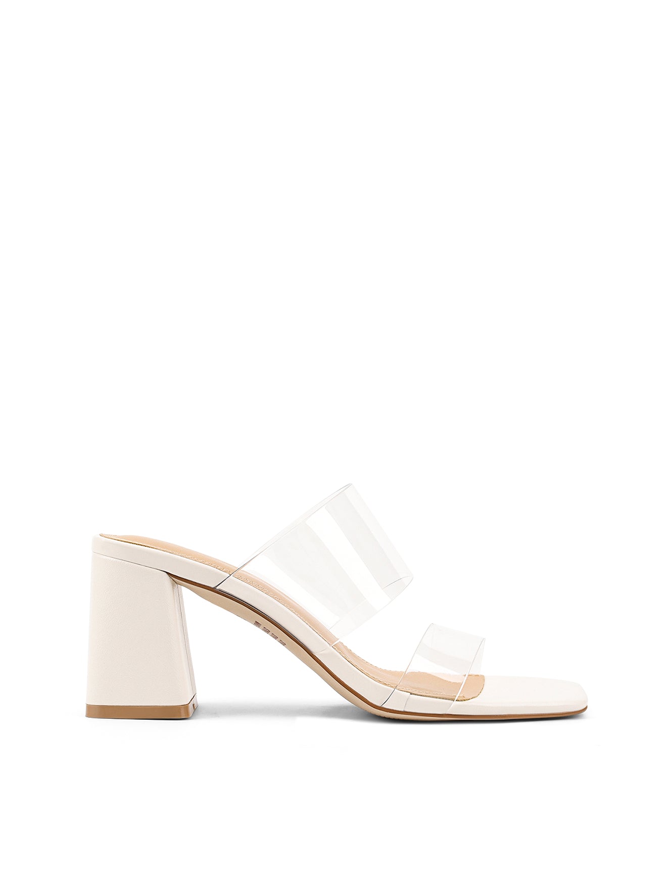 Strife Block Heel Mules for Women - Comfortable Chalk White Leather & Vinylite Slip-On Shoes | Perfect for Office, Party & Casual Outfits