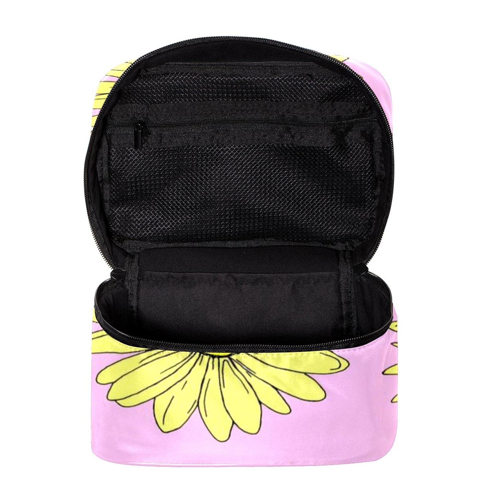 **Yellow Sunflowers Pink Pattern Large Travel Makeup Bag for Women & Girls – Waterproof Cosmetic Organizer with Zipper, Perfect for Toiletries, Gym, and Vacation**