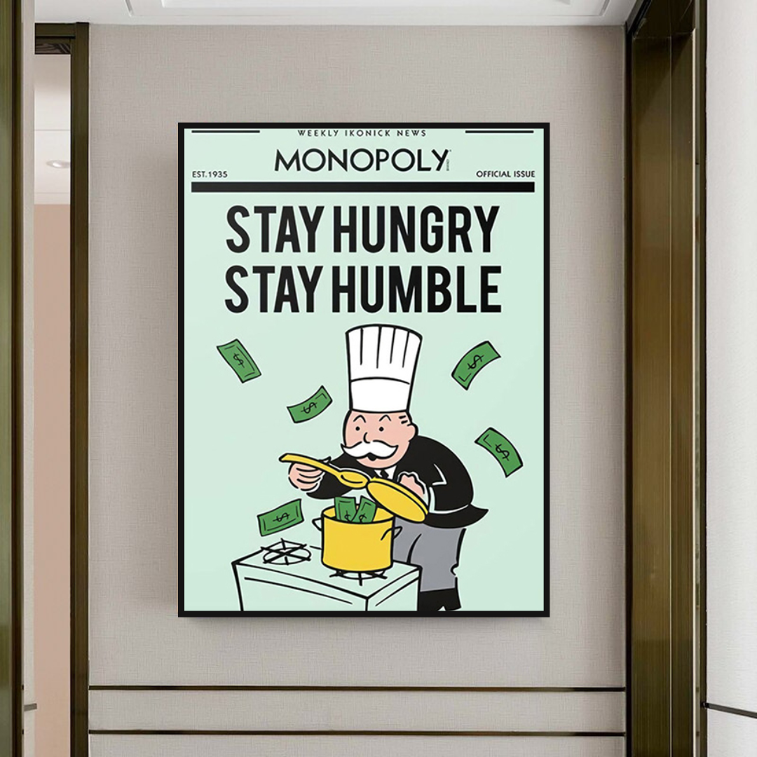Alec Monopoly Stay Hungry Stay Humble Playing Cards Canvas Wall Art - Pop Culture Home Decor for Living Room, Game Room & Office