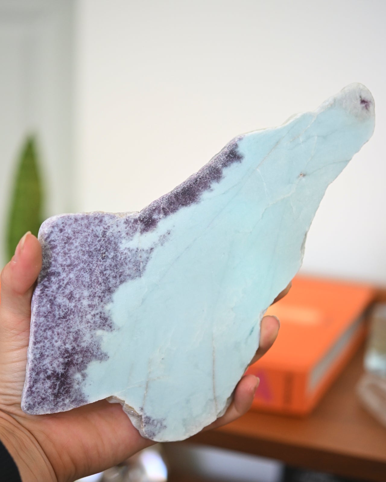 Natural Cleavelandite & Lepidolite Slab - Healing Crystal for Meditation, Reiki, and Home Decor | Raw Stone for Jewelry Making & Spiritual Healing
