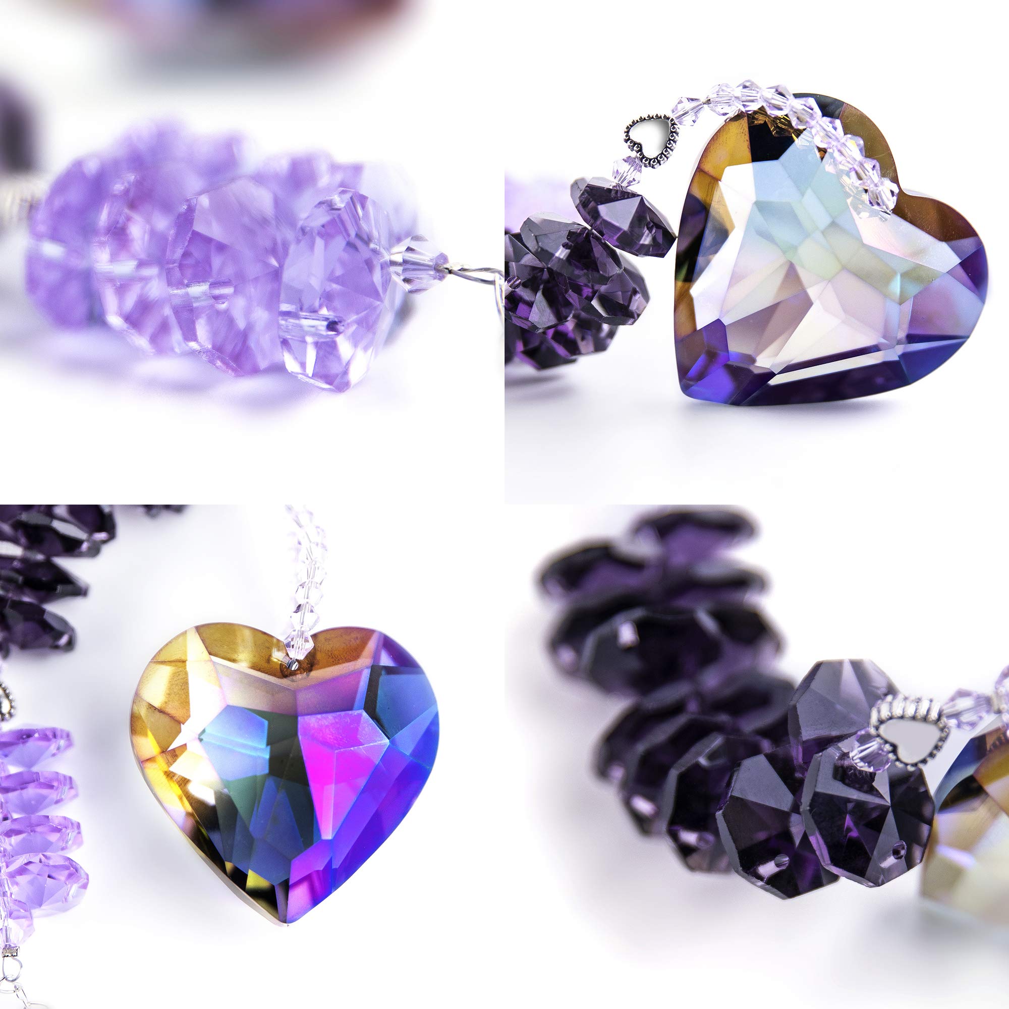 Purple Crystal Suncatcher Heart Pendant - Rainbow Maker Window Decor for Home, Wedding & Christmas Gifts - Creates Beautiful Light Reflections for Living Rooms, Bedrooms & Gardens
