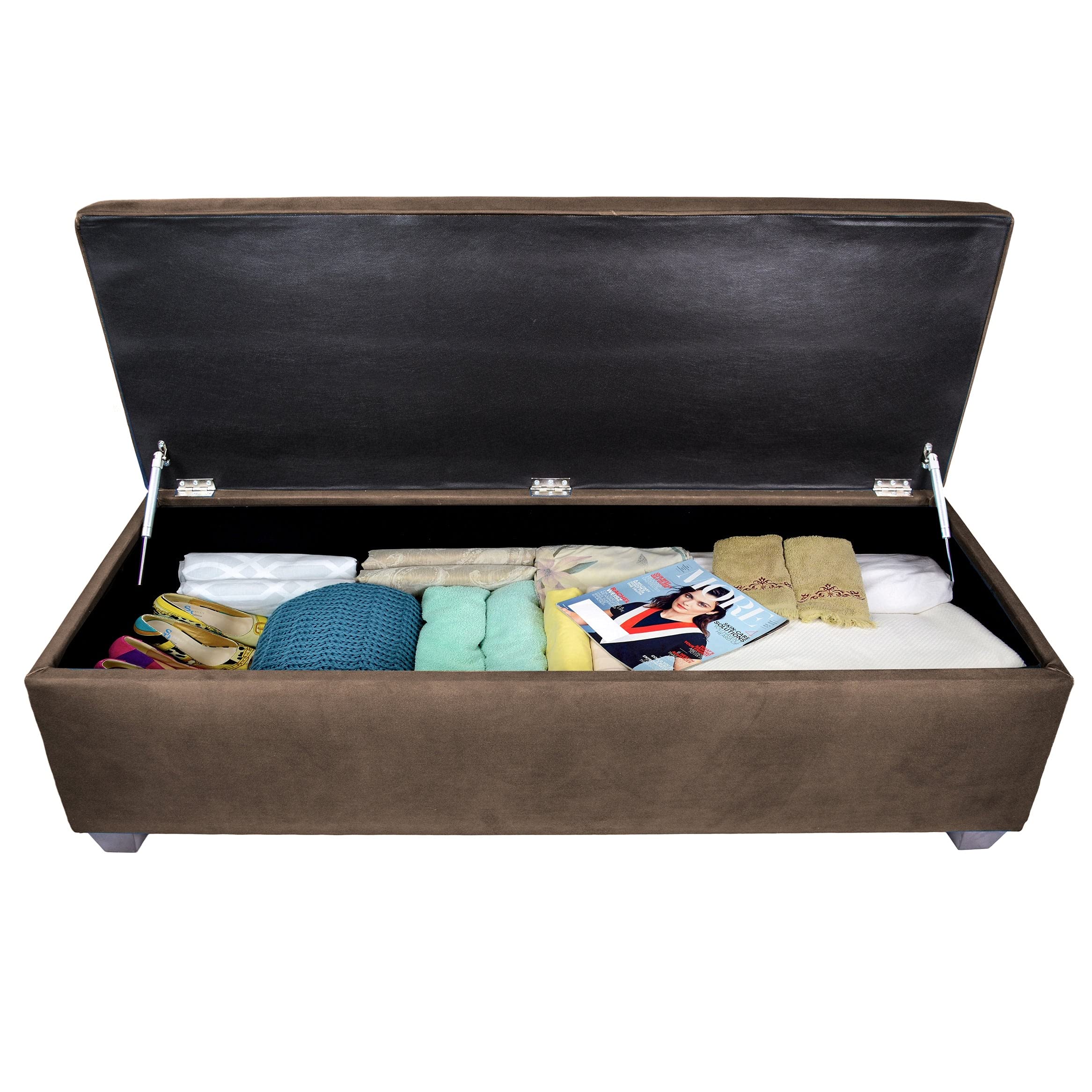 MJL Furniture Designs Obsession Upholstered Storage Bench with Tufted Seat - Brownstone Fabric Ottoman for Bedroom, Living Room & Entryway Storage Solution