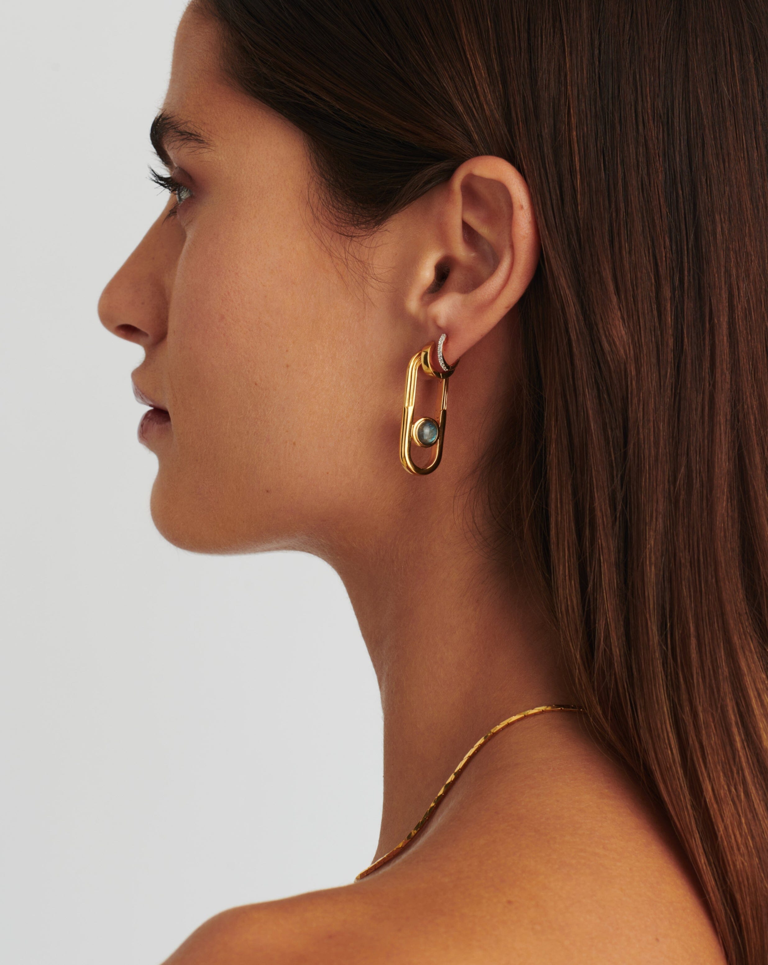 Zenyu Link Gemstone Ovate Hoop Earrings | 18k Gold Plated Labradorite Dangle Earrings for Women | Elegant Jewelry Gift for Birthday, Anniversary & Special Occasions