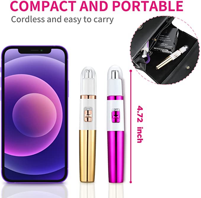 Professional Painless Nose & Ear Hair Trimmer for Women - Battery Operated Waterproof Eyebrow & Facial Hair Clipper with Dual Edge Blades for Easy Cleaning - Perfect for Travel, Home & Salon Use