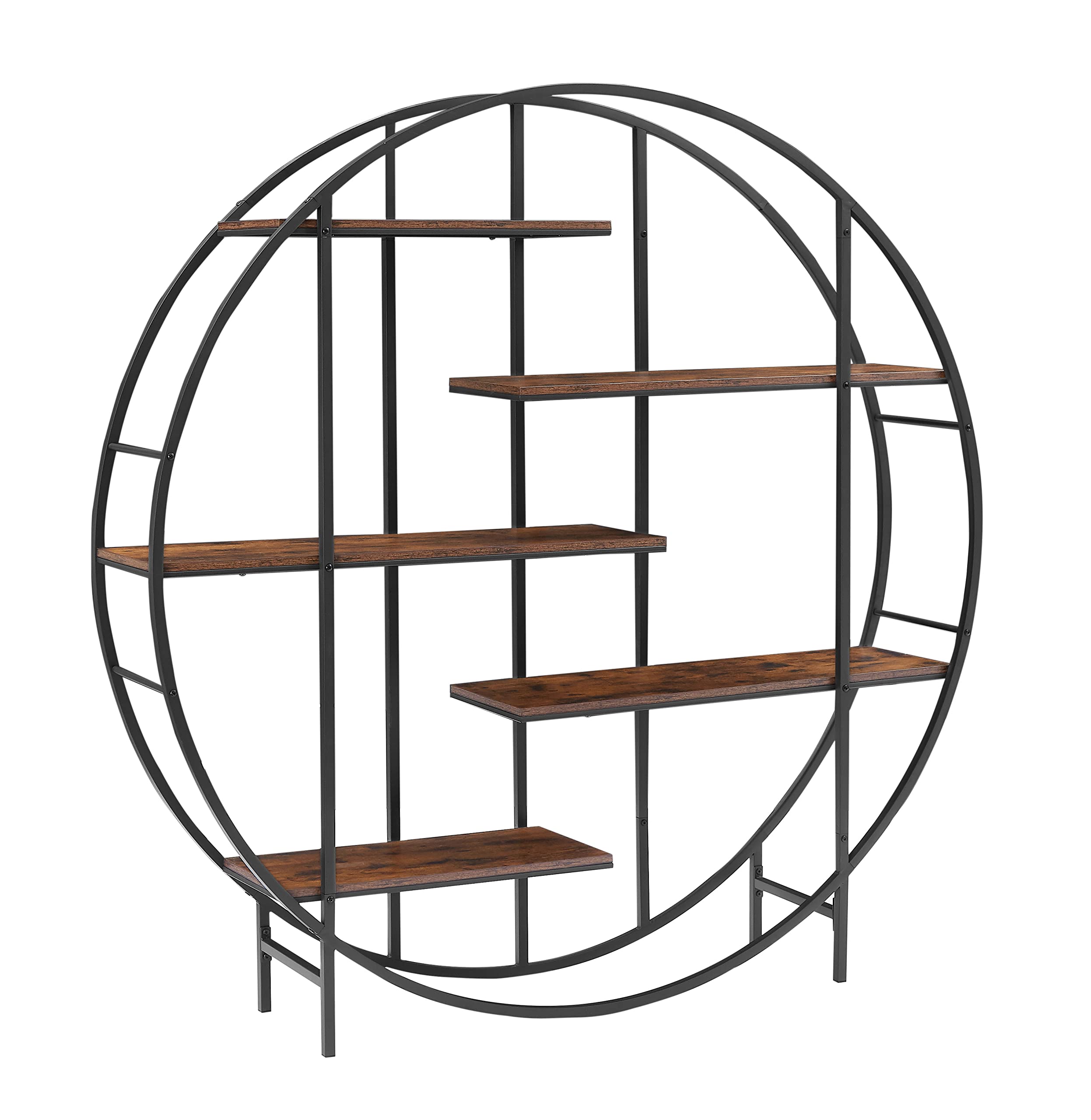 5-Tier Round Metal Plant Stand - Rustic Brown Bookcase & Storage Rack for Indoor Living Room, Terrace, Garden, Balcony - 67