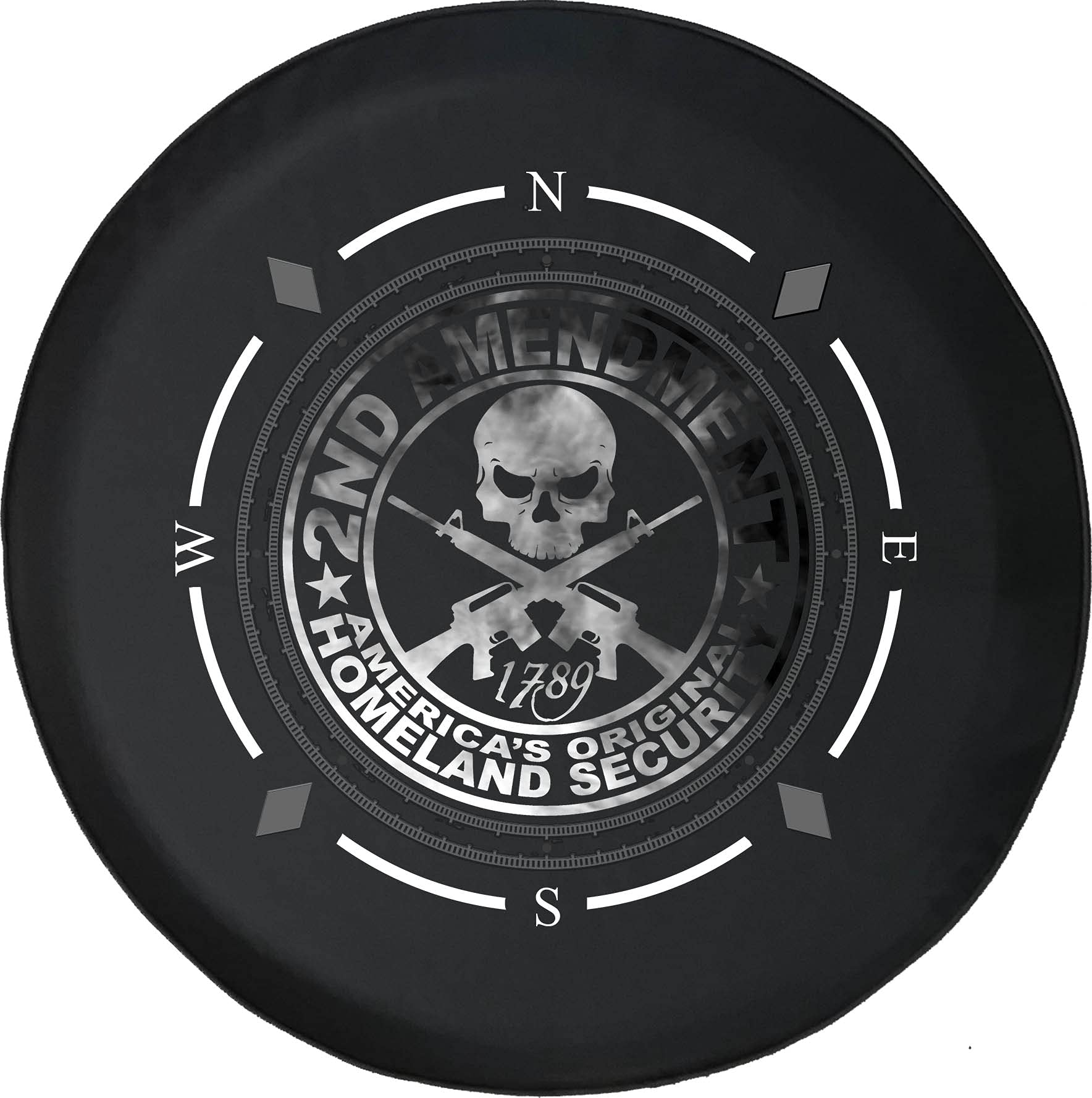 2nd Amendment Spare Tire Cover with Compass & Skull Design - Dark Smoke Wheel Cover for SUV, Trailer, RV & Various Vehicles - Perfect for Off-Road Adventures & Patriotic Style