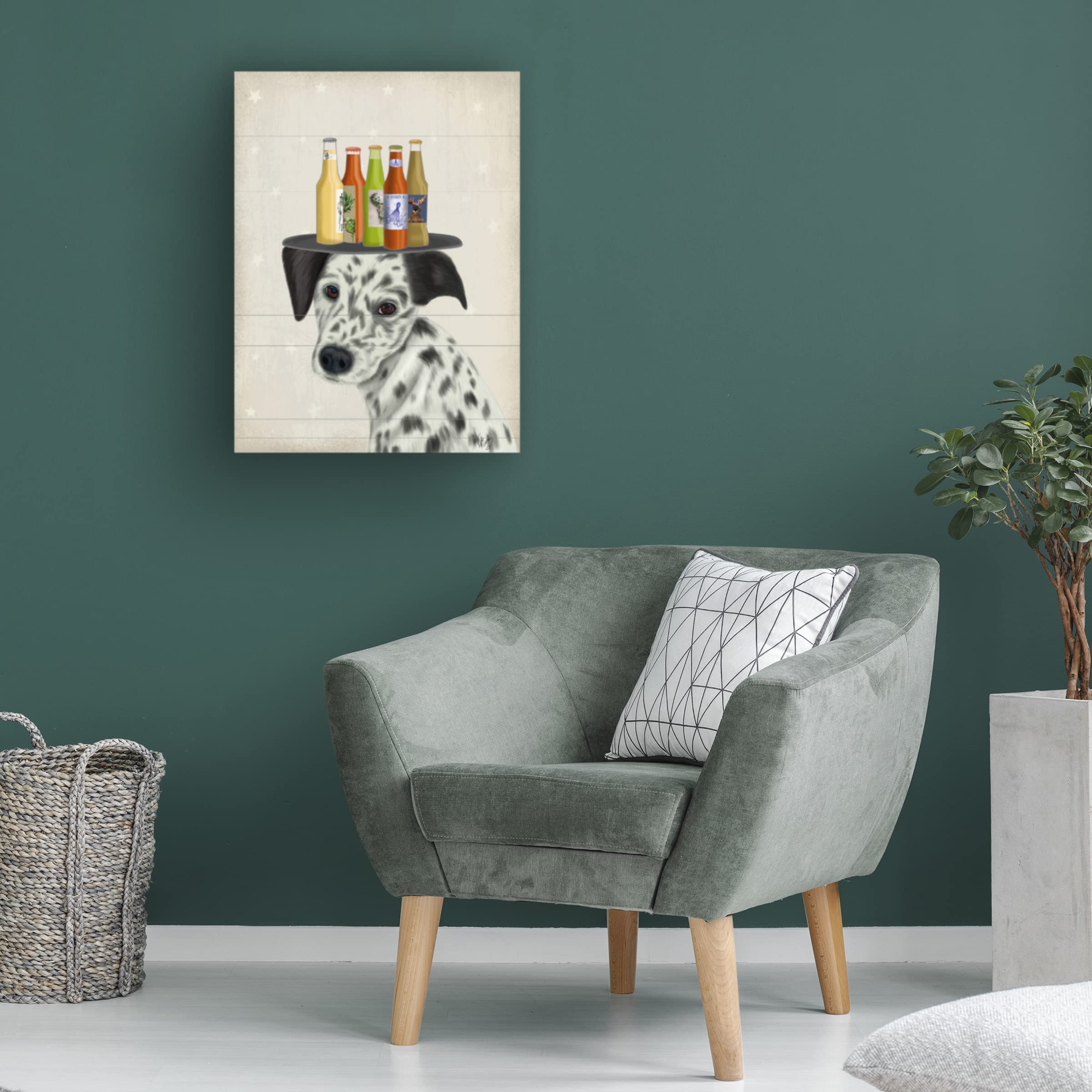 Trademark Fine Art 'Dalmatian Beer Lover' Canvas Wall Art by Fab Funky - Funny Dog & Beer Painting for Man Cave, Bar Decor, Home Office