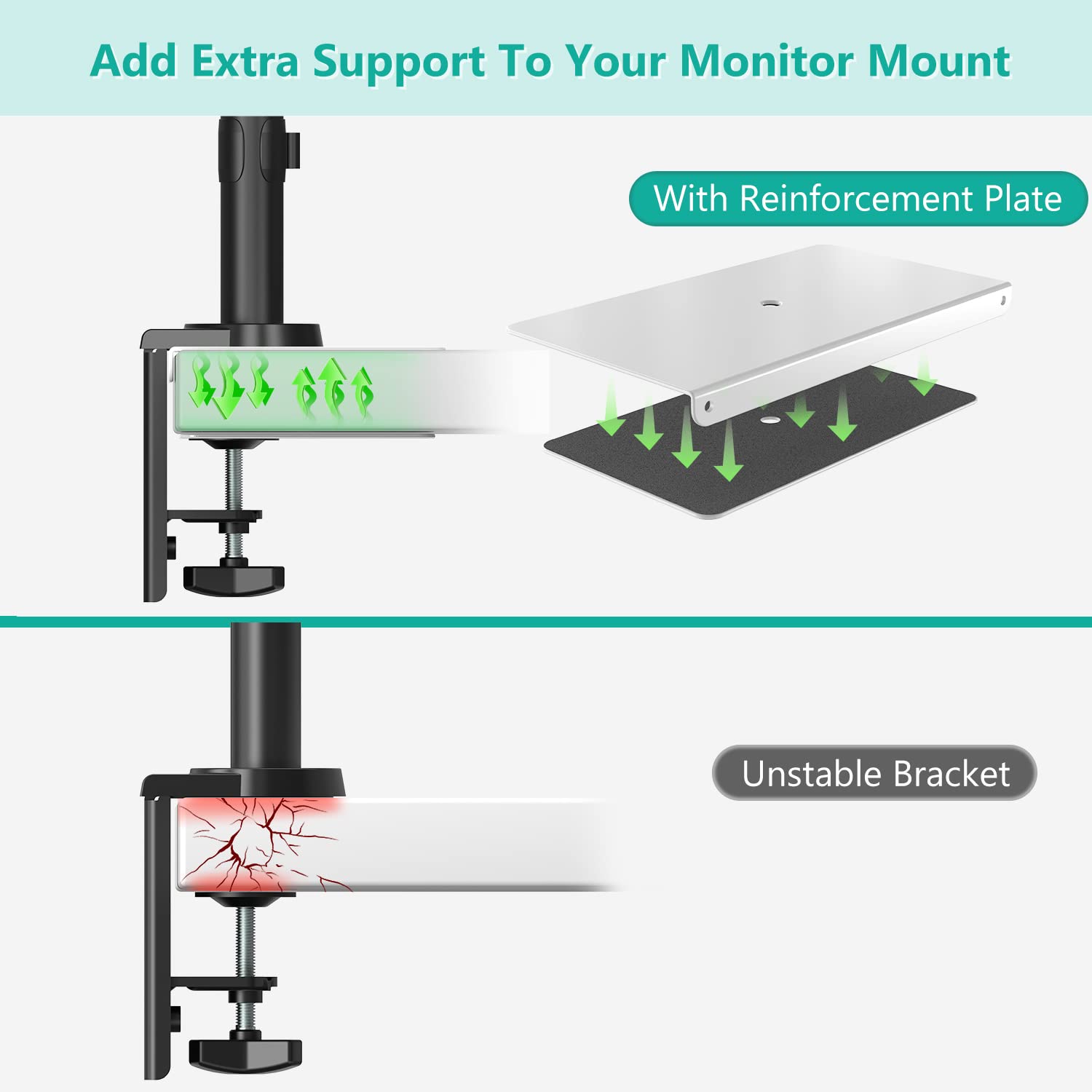 WALI Dual Monitor Stand with Steel Reinforcement Plate - Adjustable White Monitor Arms for 2 Screens, Heavy Duty Desk Mount - Perfect for Home Office, Gaming Setup & Workspace Ergonomics