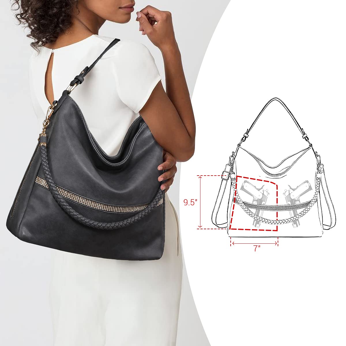 Dasein Vegan Leather Hobo Handbag for Women - Large Shoulder Bucket Purse with Long Strap, Perfect for Work, Travel & Everyday Use