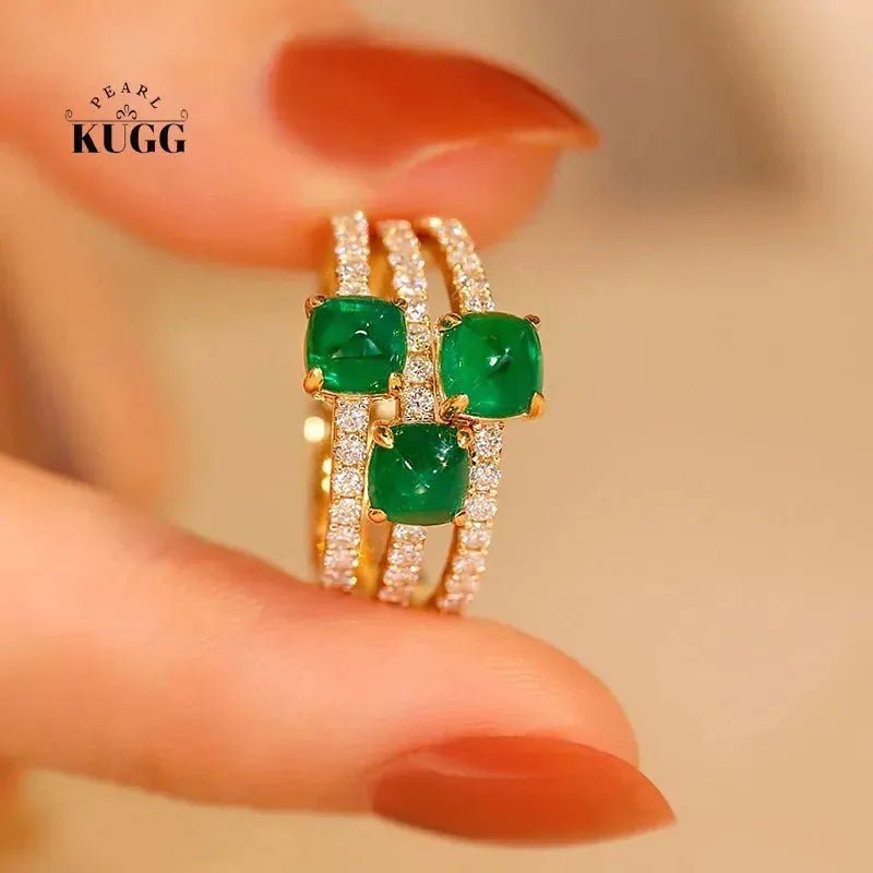 18K Yellow Gold Emerald Ring for Women - Elegant Shiny Wedding Band with Natural Gemstone & Diamond Accents | Luxury Jewelry Gift for Anniversary, Engagement & Special Occasions