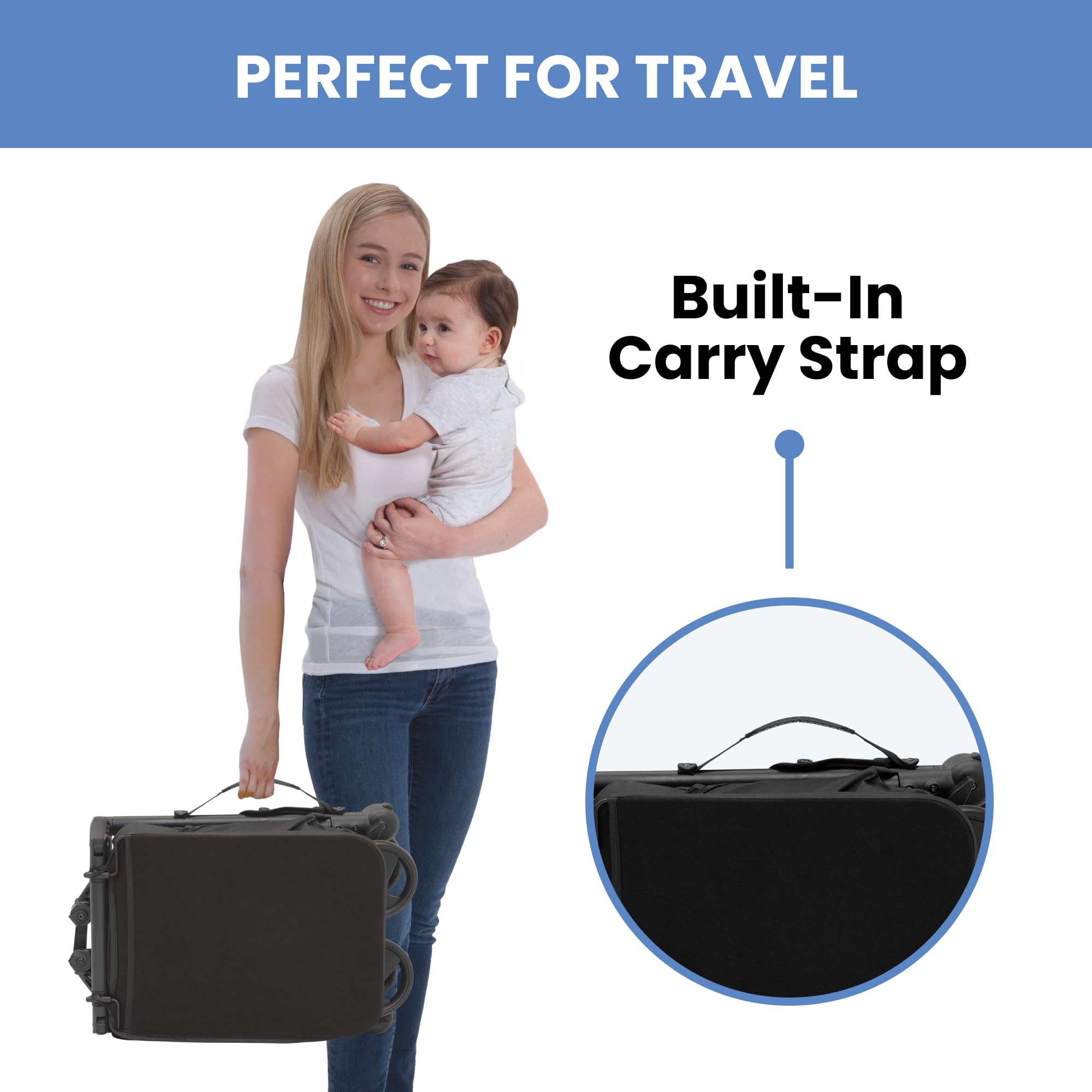 Delta Children Lightweight Compact Folding Travel Stroller - Airplane Approved Carry-On Stroller for Toddlers - Perfect for Air Travel, Shopping & Daily Use - Black