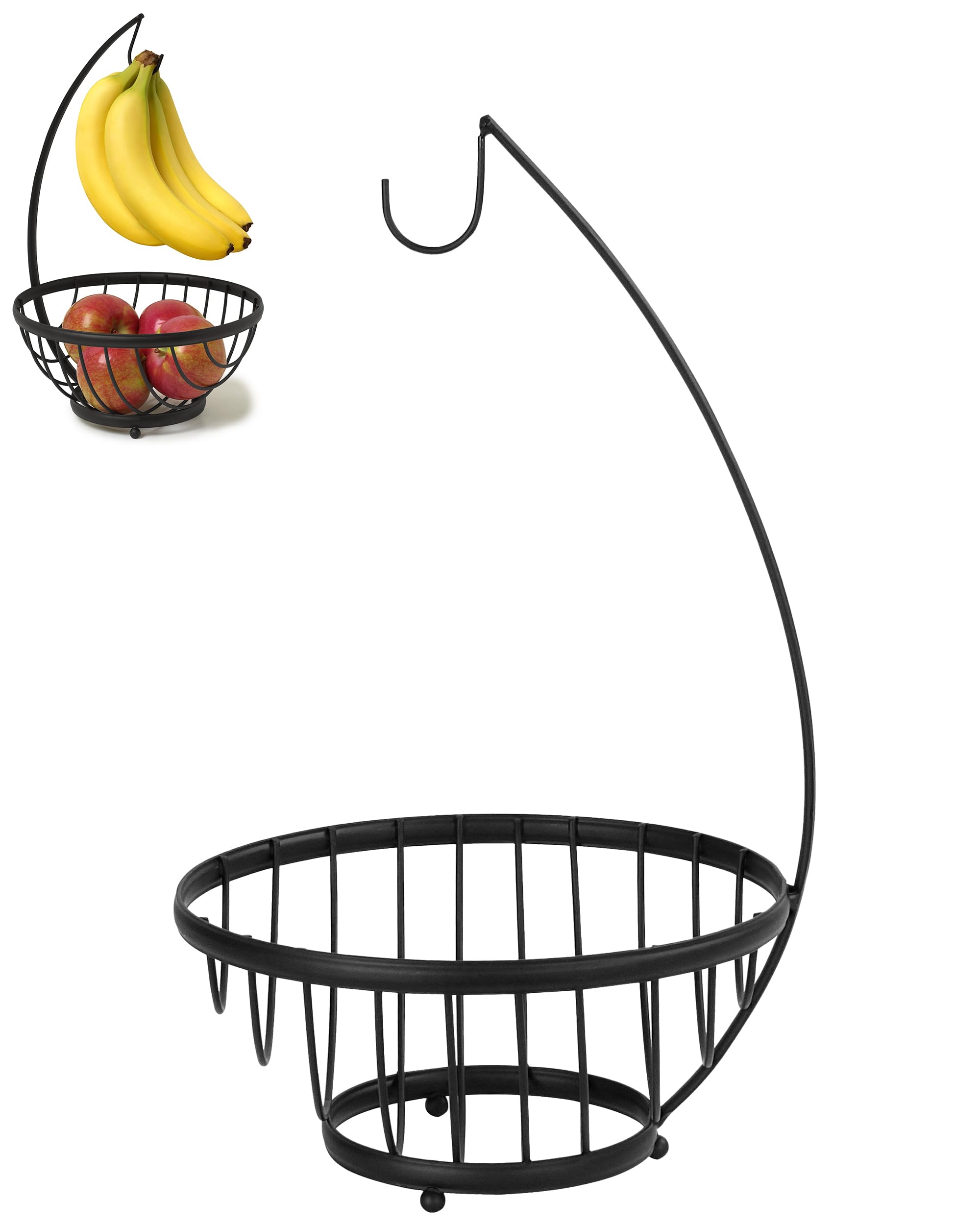 Spectrum Ashley Open Wire Fruit Basket with Banana Hanger - Rustic Kitchen Countertop Produce Storage for Bananas, Vegetables & Fruits - Perfect for Farmhouse, Modern & Small Kitchen Decor