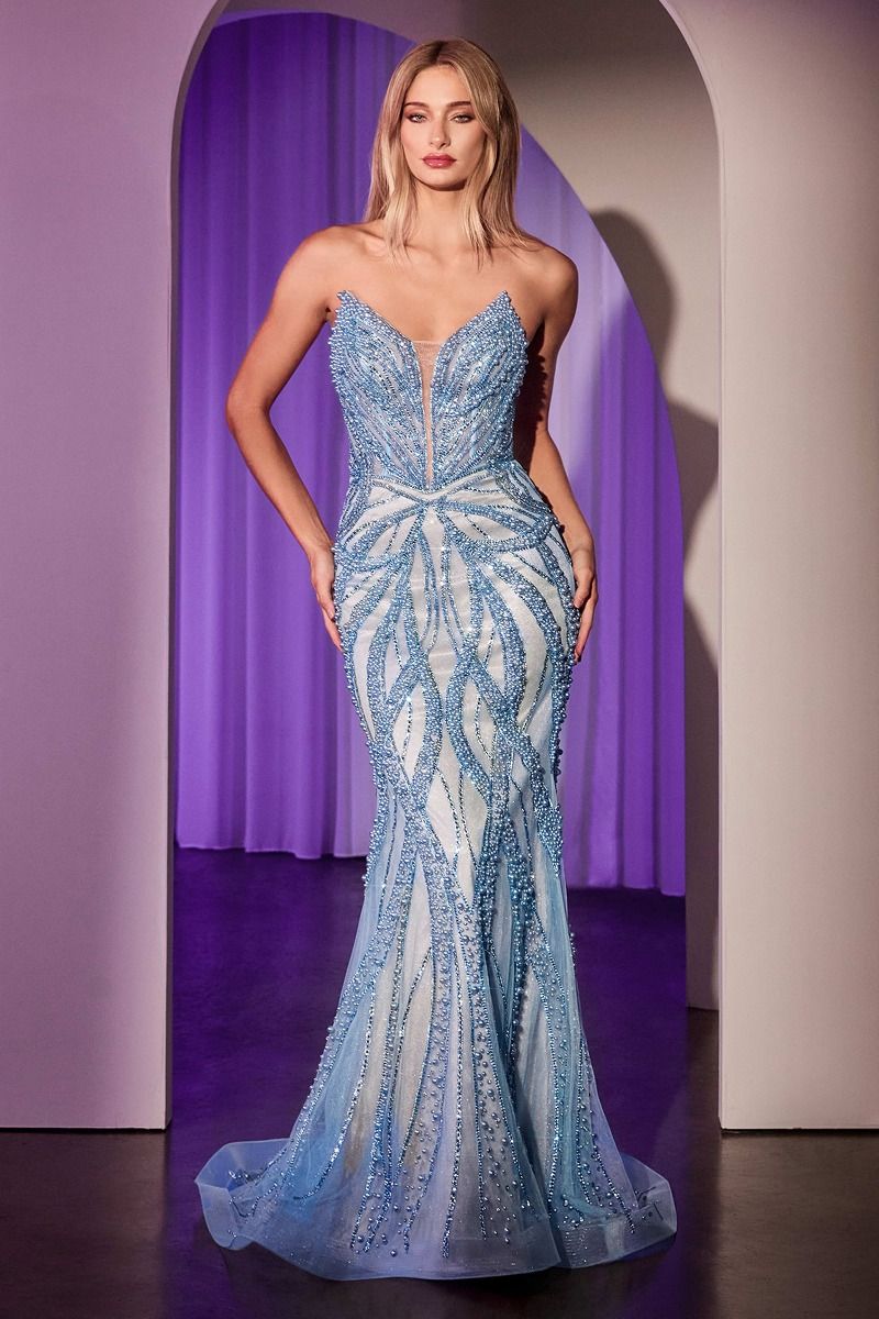 Adrienne Gown - Pearl & Crystal Strapless Fitted Evening Dress for Prom, Wedding & Special Occasions