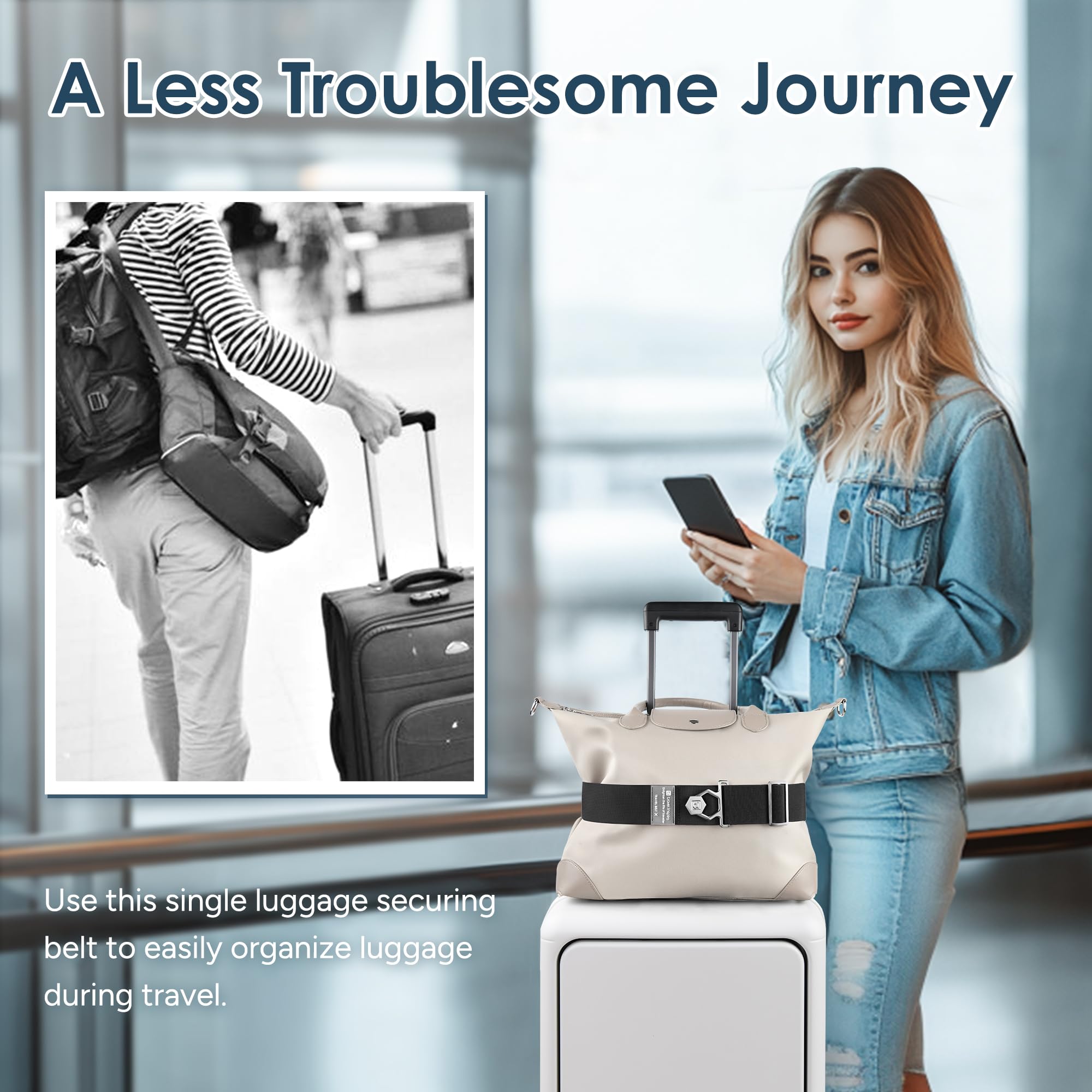Travel Inspira Adjustable Elastic Luggage Belt for Suitcases & Carry-On Bags - Secure, Stylish & Easy-to-Use Travel Accessory for Airplane, Train & Vacation Packing