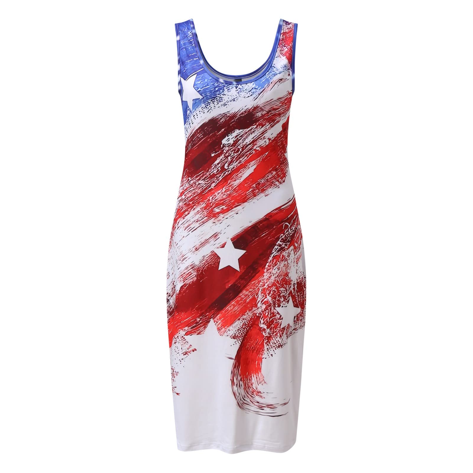 Sexy Sleeveless Women's Cami Club Dress - American Flag Print Mini Dress for Night Out, Party & Summer Vacation - Black Vest Style Fashion