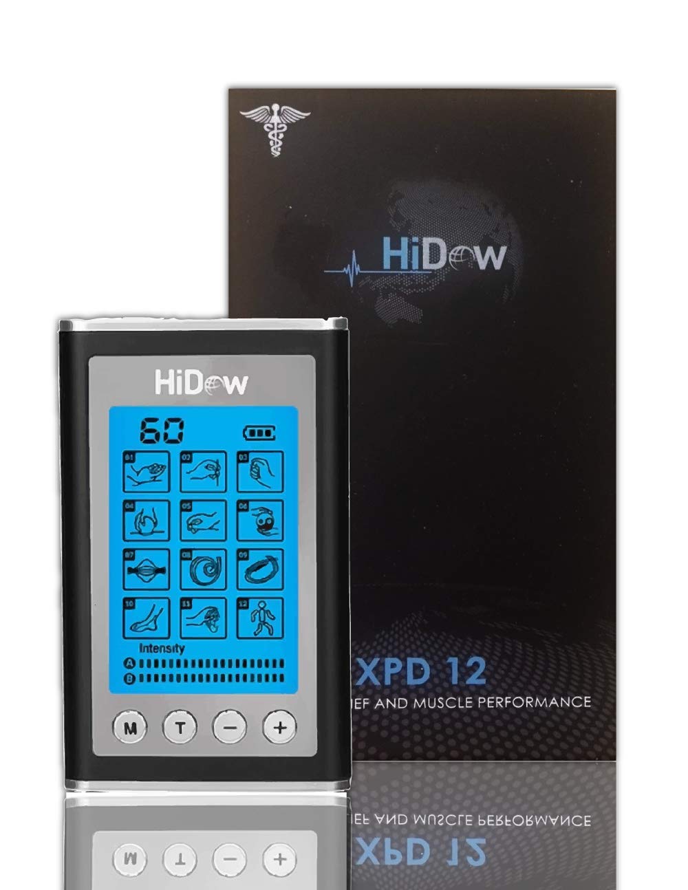 HiDow XPD Dual Channel TENS EMS Unit - 12 Modes Muscle Stimulator for Pain Relief Therapy, Electronic Pulse Massager for Shoulder, Back, Sciatica, Abs, Legs & Knee Pain - Perfect for Home Use, Workout Recovery & Chronic Pain Management