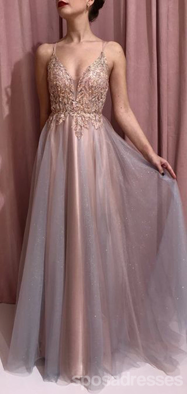 Elegant A-Line Spaghetti Strap V-Neck Maxi Prom Dress for Women - Long Formal Evening Gown for Homecoming, Wedding, Party & Special Occasions
