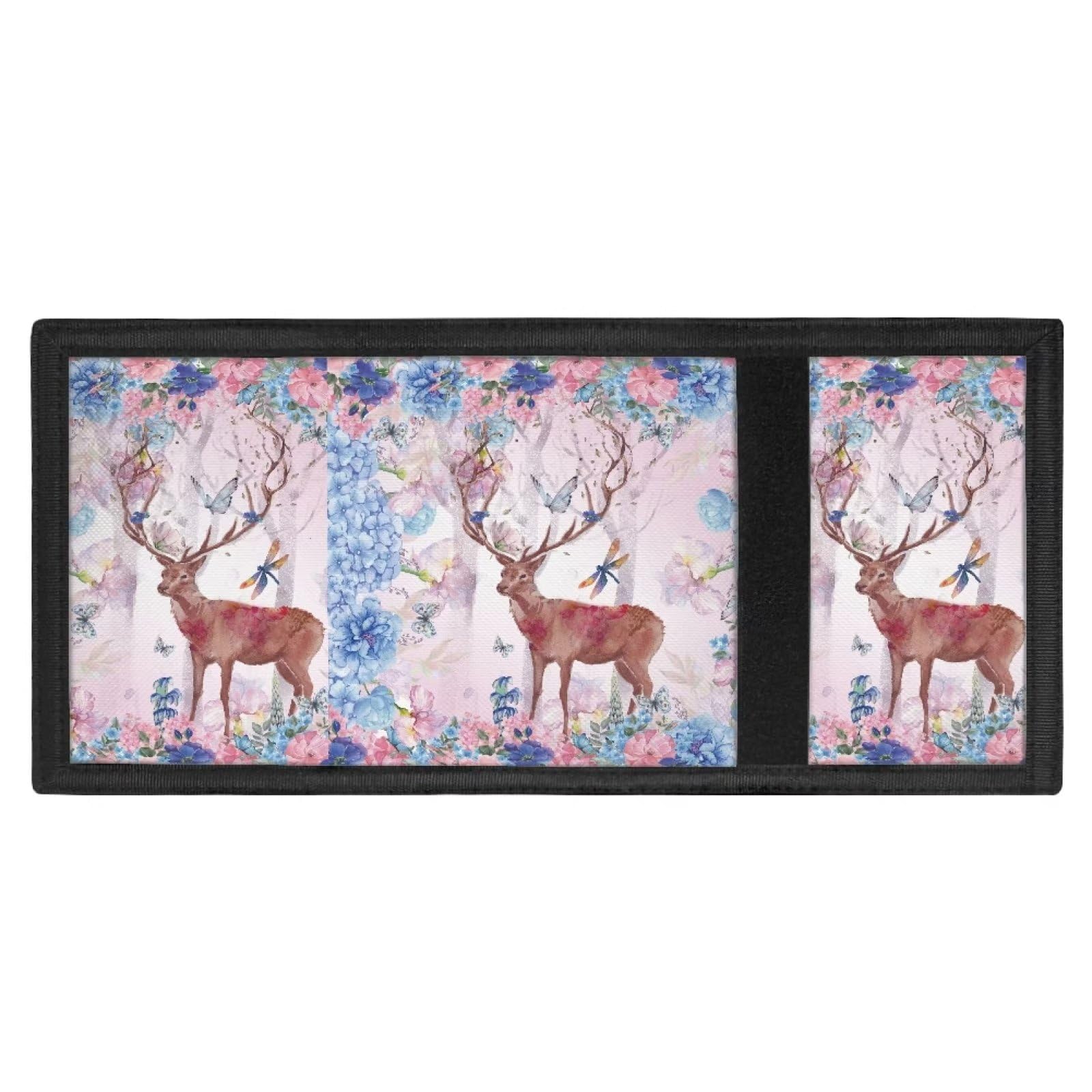 GIFTPUZZ Kids Wallet for Girls & Boys - RFID Blocking Trifold Wallet with Coin Pocket - Slim Credit Card Holder & ID Organizer (Floral Deer Design) - Perfect for School, Travel & Everyday Use