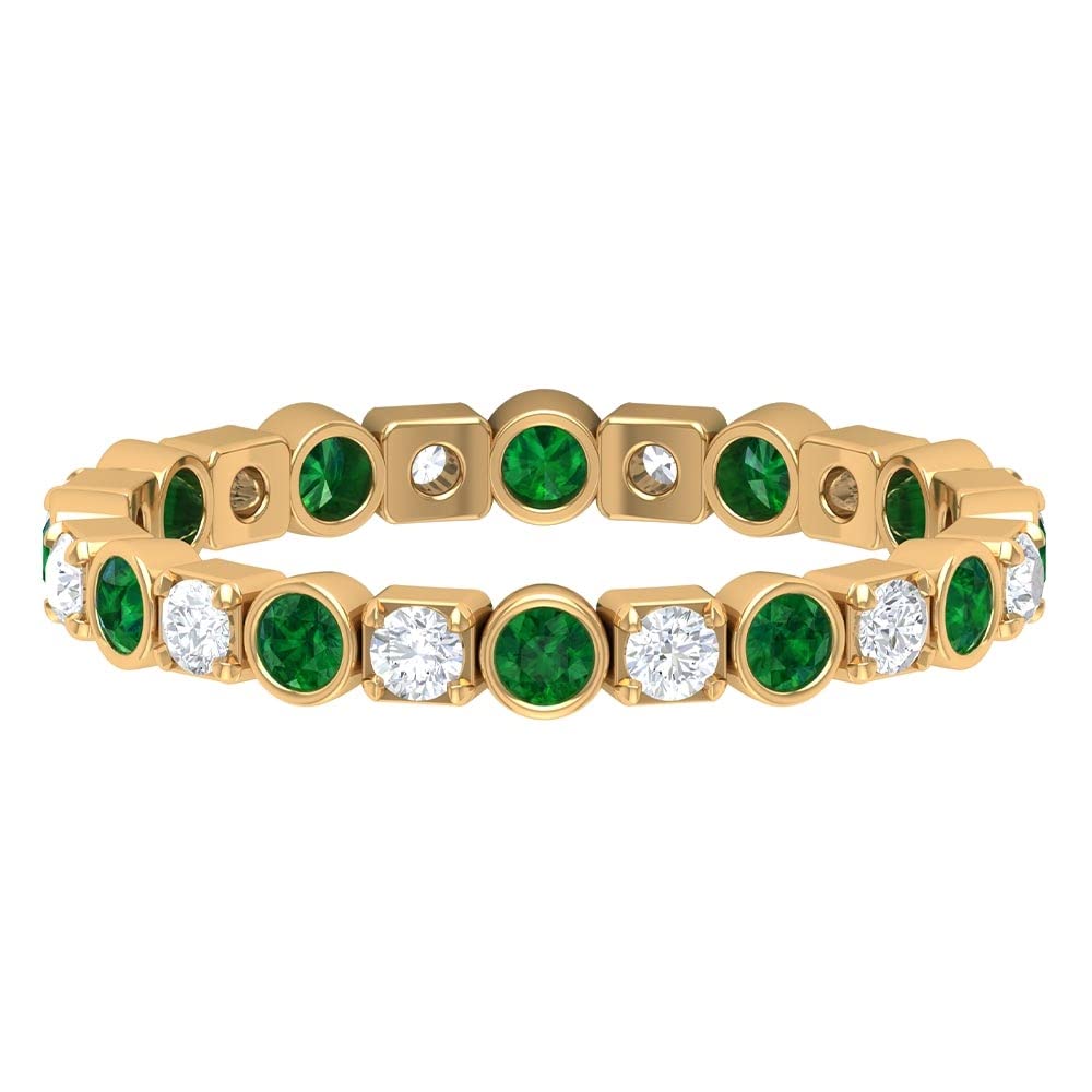 1 CT Round Cut Emerald and Diamond Eternity Ring - 14K Solid Gold Wedding Band for Women - Perfect for Anniversary, Engagement, and Special Occasion Jewelry Gift