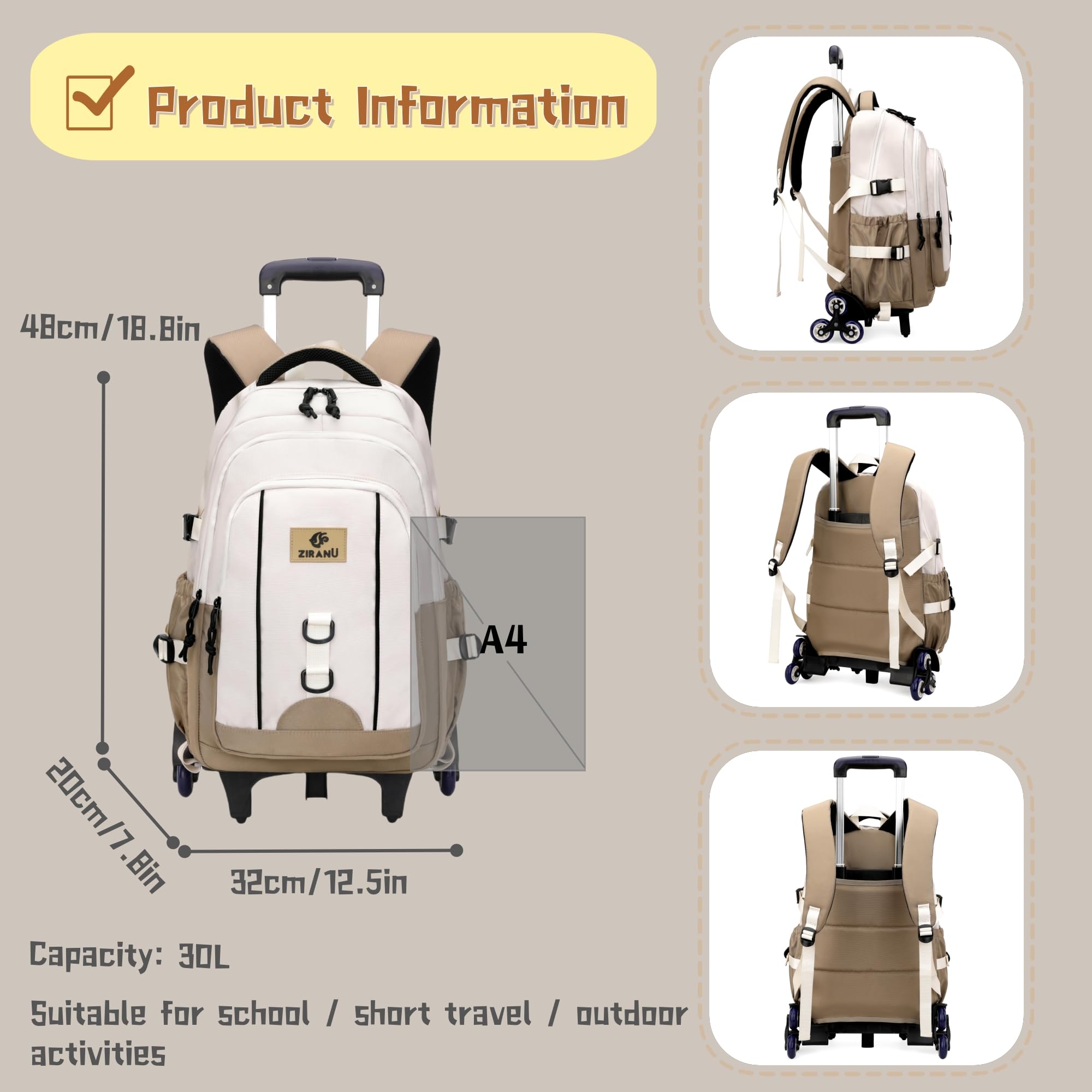 6-Wheel Rolling Backpack for Boys - Durable Black School Backpack with Wheels | Perfect for Elementary Students, Travel & Daily Commute