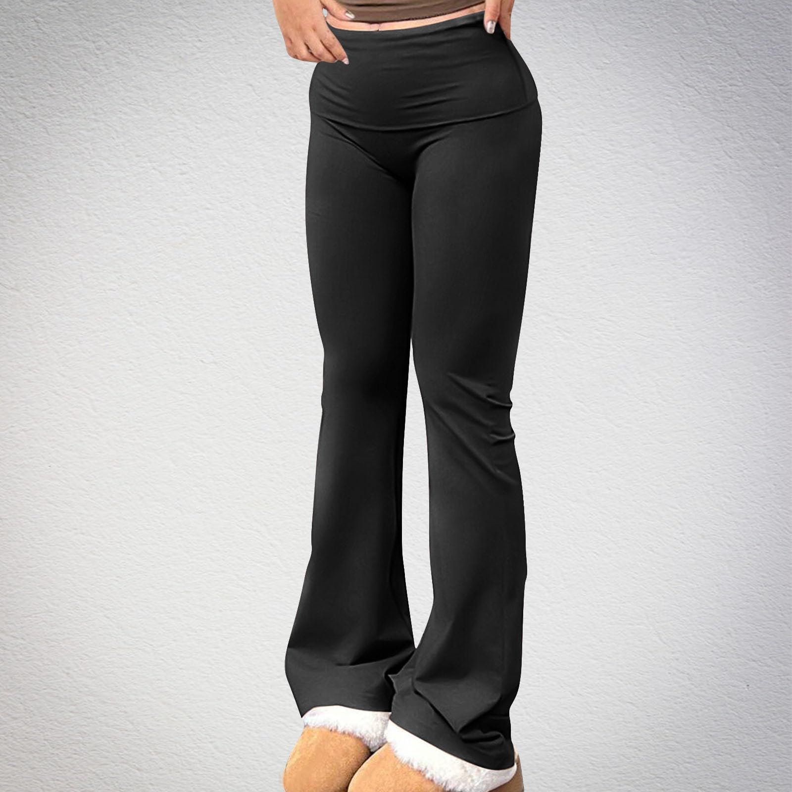 Women's Flare Leg Yoga Pants - Low Rise Fold Over Wide Leg Sweatpants - Buttery Soft Bell Bottom Casual Leggings for Workout, Lounge & Everyday Wear