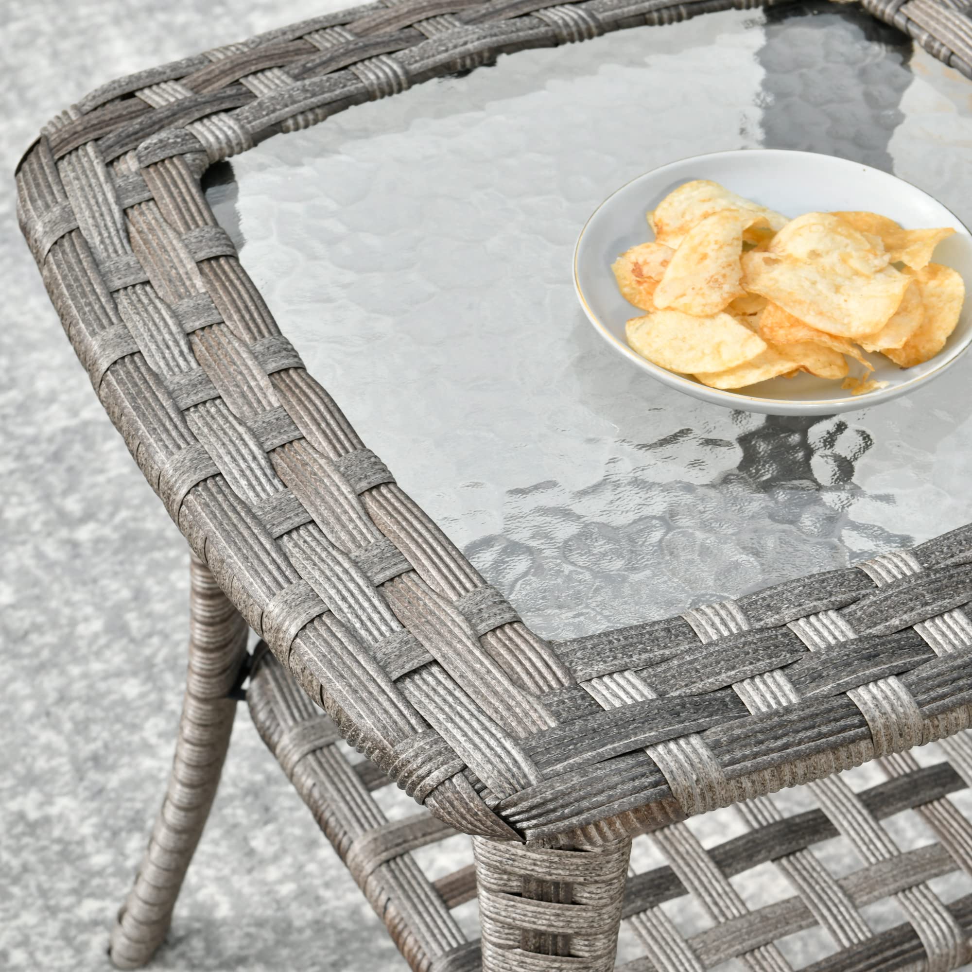 HOOOWOOO Wicker Outdoor Patio Swivel Rocking Chair with Matching Side Table Set - Navy Blue Outdoor Rocker Glider for Garden, Porch, and Backyard Relaxation