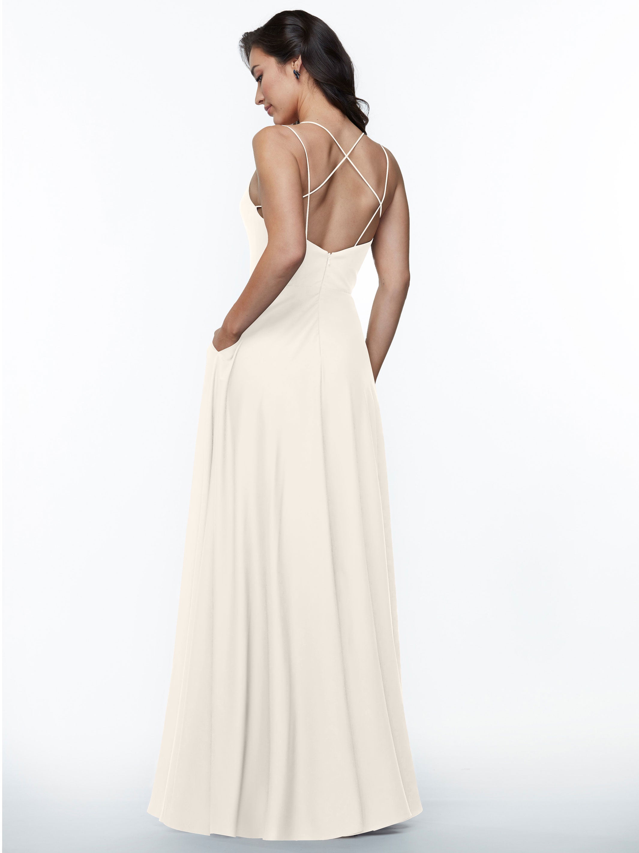 Elegant 83024 Stretch Chiffon A-Line Bridesmaid Dress with Pockets - Perfect for Weddings, Formal Events & Special Occasions
