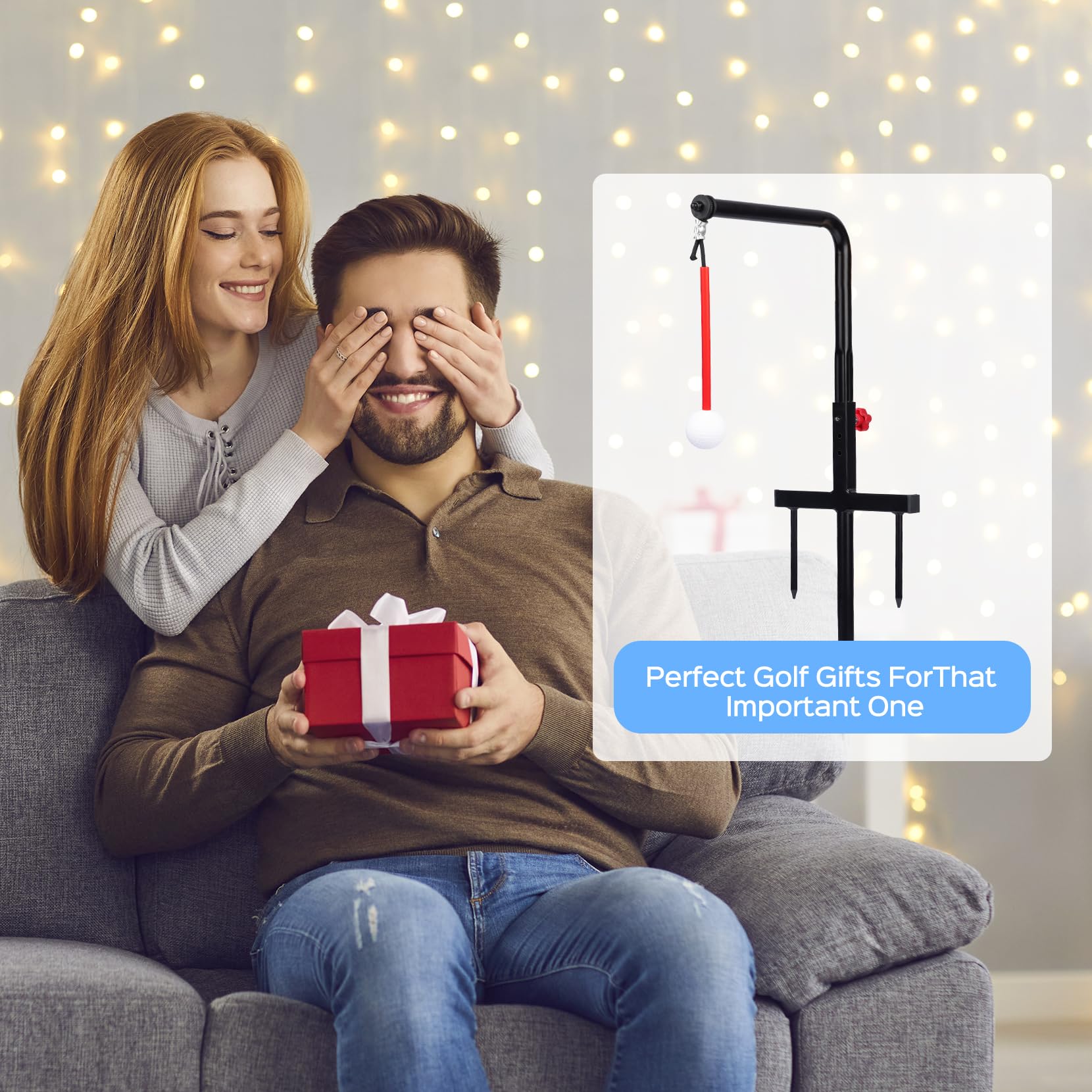 Golf Swing Trainer with 3 Height Adjustments - Golf Practice Equipment & Simulator Accessories - Swing Training Aid for Men & Women | Perfect for Indoor/Outdoor Driving Range Practice