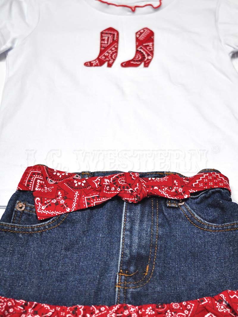 Kiddie Korral Style10 Kids Cowgirl Denim 2-Piece Outfit with Red Bandana - Western Costume for Girls, Birthday Party & Rodeo Events