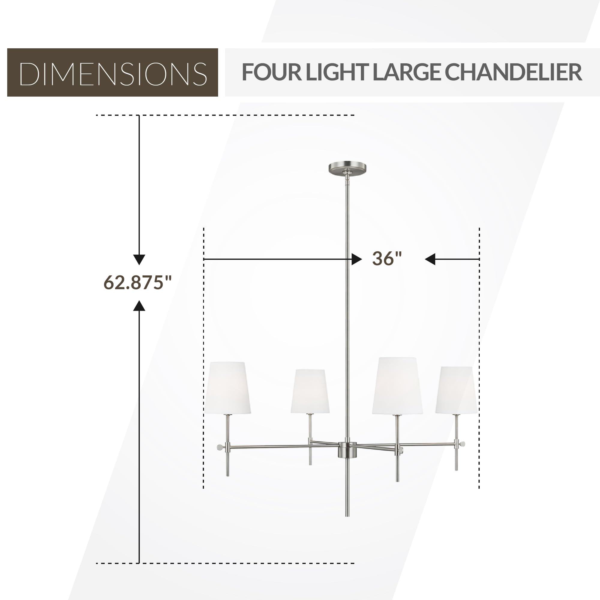 Modern 4-Light Baker Chandelier in Brushed Nickel - Generation Lighting 3287204-962 | Elegant Ceiling Light Fixture for Dining Room, Living Room & Bedroom Decor | Compatible with LED & Standard Bulbs | Perfect for Home, Office & Restaurant Lighting