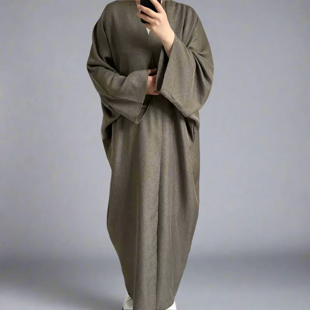 Modest Muslim Women's Cotton Blend Open Front Abaya Dress - Elegant Long Cardigan for Prayer, Home & Casual Wear