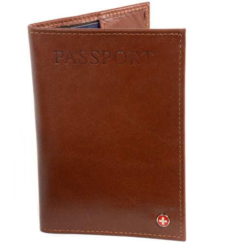 Alpine Swiss RFID Blocking Leather Passport Holder - Travel Wallet for ID Protection & Credit Card Security - Perfect for International Travel & Business Trips (Brown)