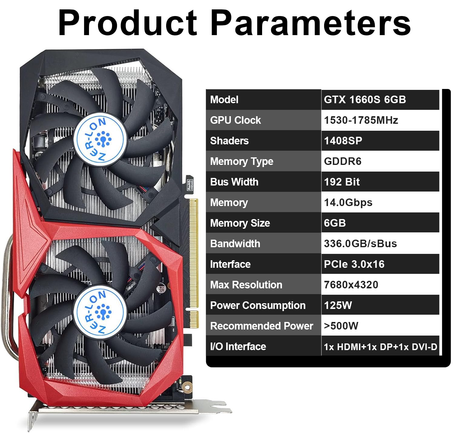 GeForce GTX 1660 Super 6GB GDDR6 192-bit PCIe 3.0 Gaming Graphics Card - Dual Freeze Fans, HDMI/DP/DVI Ports, 4K & 8K Support - Perfect for PC Gaming, Video Editing & 3D Rendering