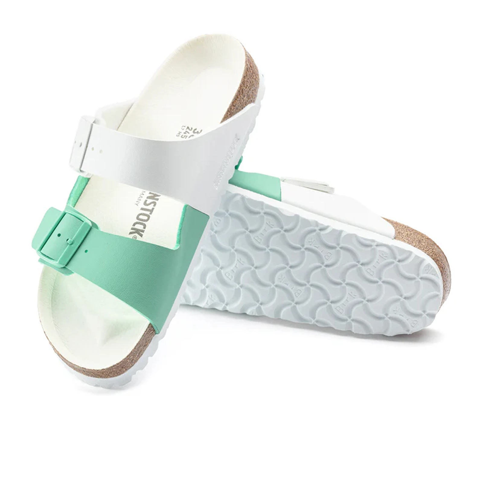 Birkenstock Arizona Split Slide Sandals for Women - White/Bold Jade Birko Flor | Comfortable Orthopedic Footbed | Perfect for Summer, Beach, and Casual Wear
