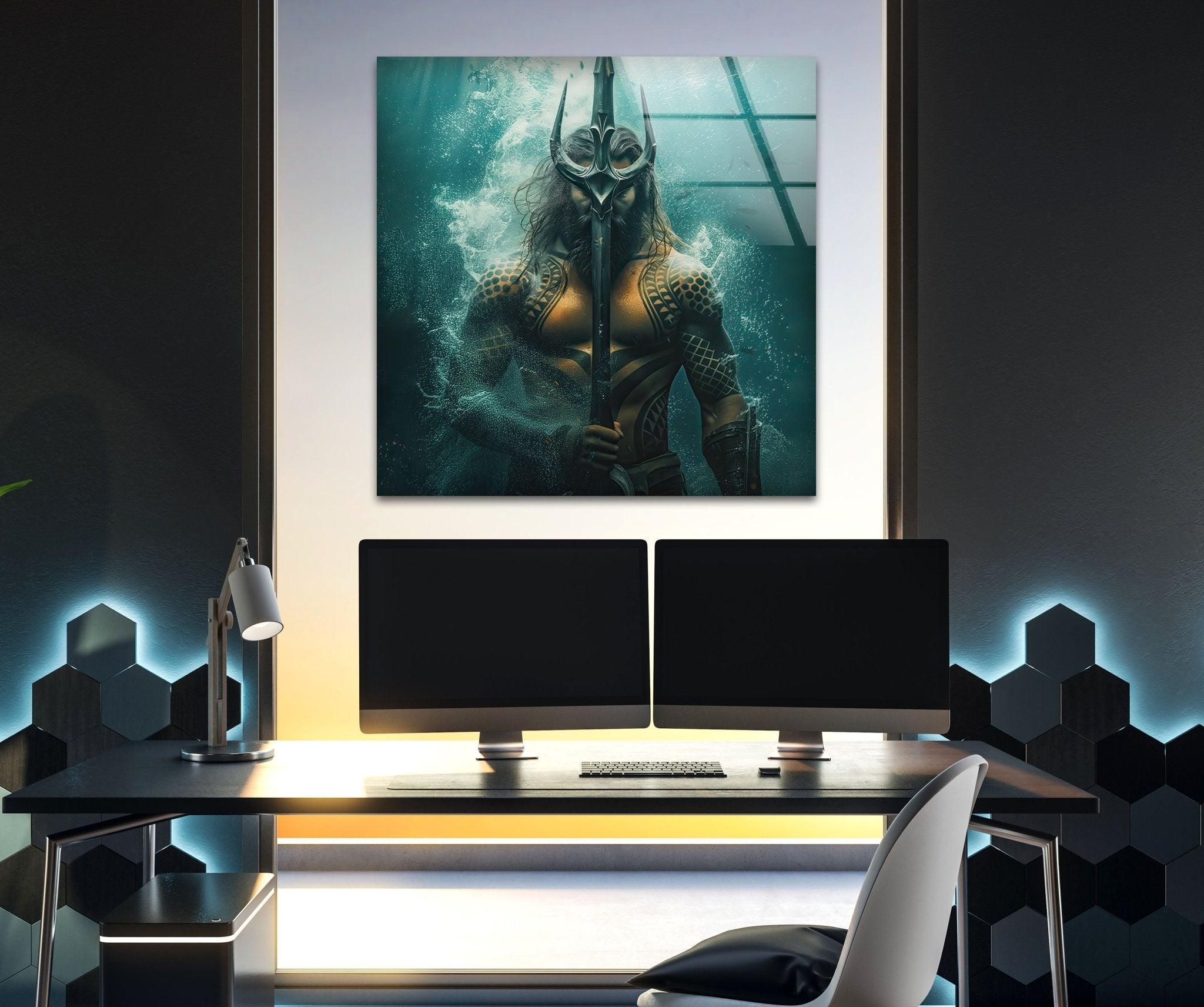 Aquaman's Trident Glass Wall Art - Handmade DC Comics Superhero Decor for Living Room, Bedroom & Office - Perfect Gift for Fans & Collectors