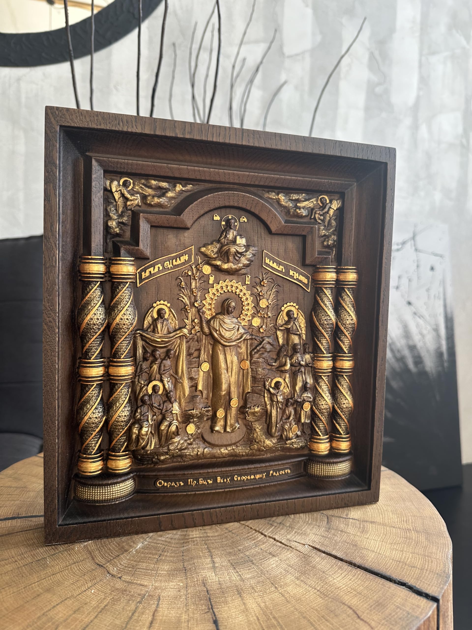 Handmade Virgin Mary The Joy of All Who Sorrow Orthodox Wood Wall Art - Custom Framed Christian Home Decor - Unique Religious Gift for Mother's Day & Christmas - Perfect for Bedroom, Living Room & Prayer Space