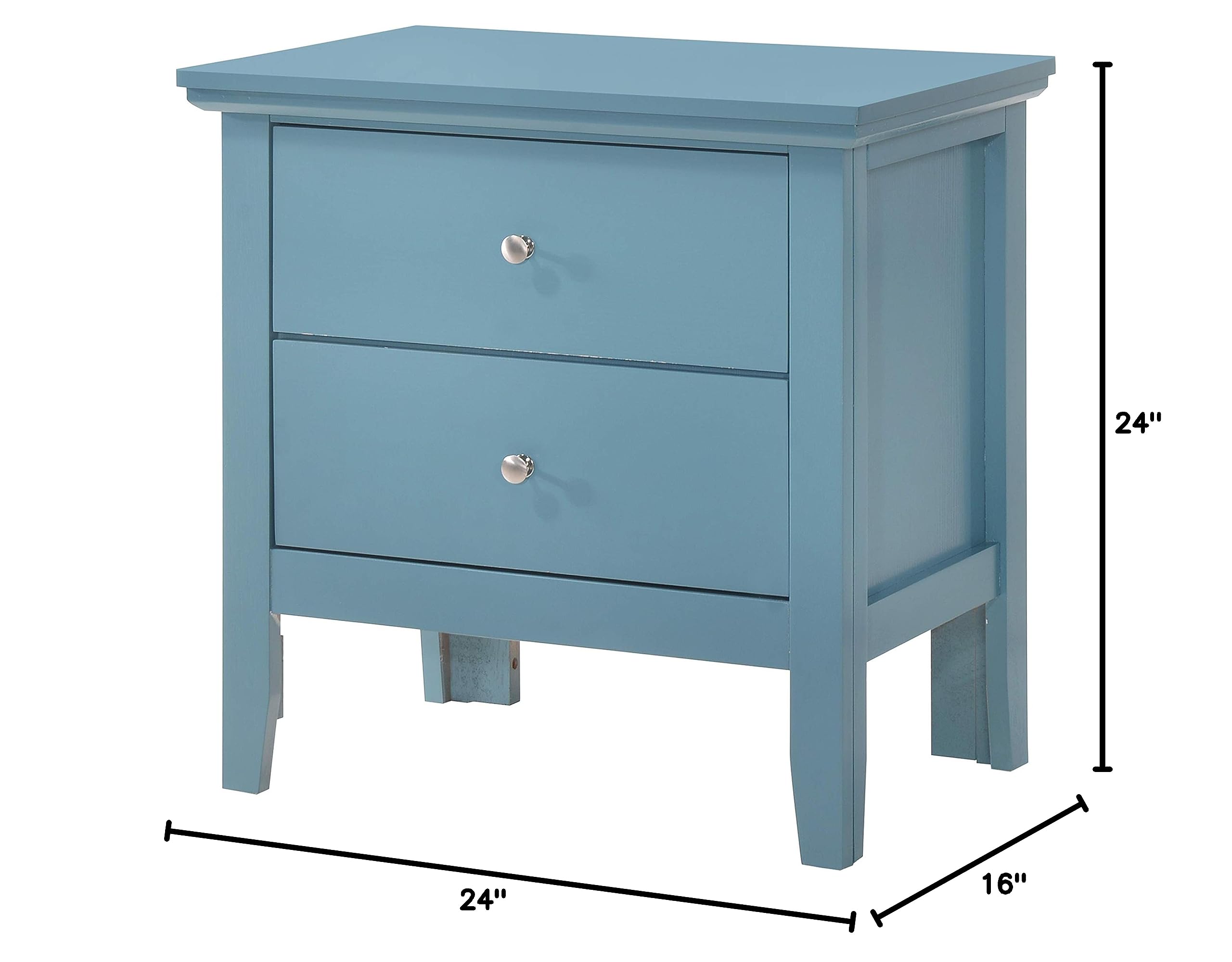 Glory Furniture Primo 2-Drawer Nightstand - Teal Blue Bedside Table for Bedroom, Living Room & Guest Room | Modern Storage Cabinet with Smooth Gliding Drawers