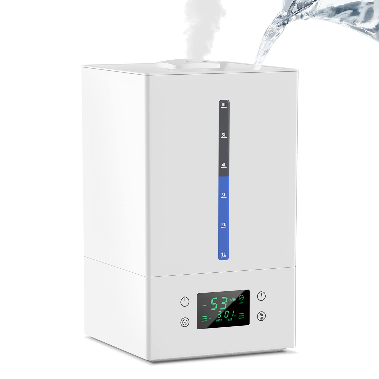 6L Large Room Humidifier for Bedroom, Baby Nursery & Plants - Cool Mist Ultrasonic Humidifier with Essential Oil Diffuser, 360° Rotatable Nozzle, Auto Shut-Off, Smart Control & Top Fill Design - Perfect for Dry Air Relief in Homes, Offices & Dorm Rooms (Easy to Clean)