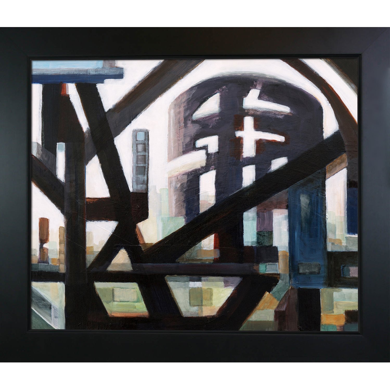Modern Cityscape Black Framed Canvas Wall Art Print - 28.75 x 24.75 Inches Multi-Color Abstract Painting - Perfect for Living Room, Bedroom & Office Decor