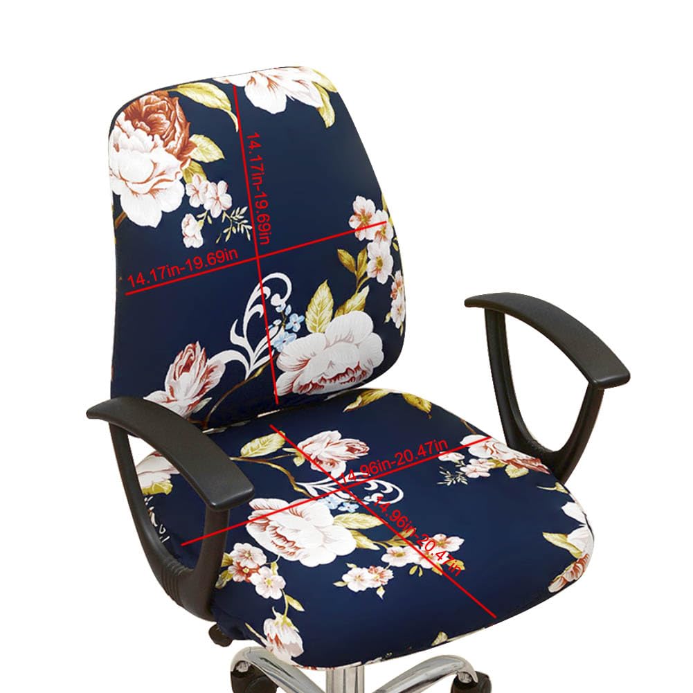 VIOKKO Stretchable Office Chair Cover - Universal 2-Piece Split Design for Computer Desk & Swivel Chairs - Dust-Proof Slipcover Protector (Peony) - Perfect for Home Office, Gaming & Conference Room Use