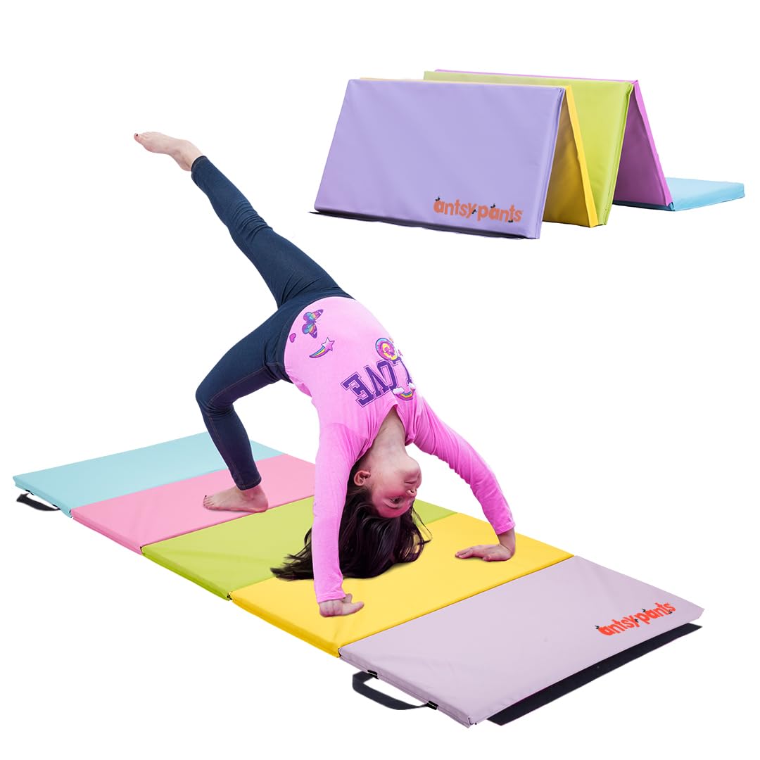 Foldable Gymnastics Mat for Kids - Thick Padded Tumbling Mat with Carrying Handle, Portable & Sturdy Exercise Mat for Home, School & Gym - Easy to Clean Play Mat for Tumbling, Yoga & Kids Activities