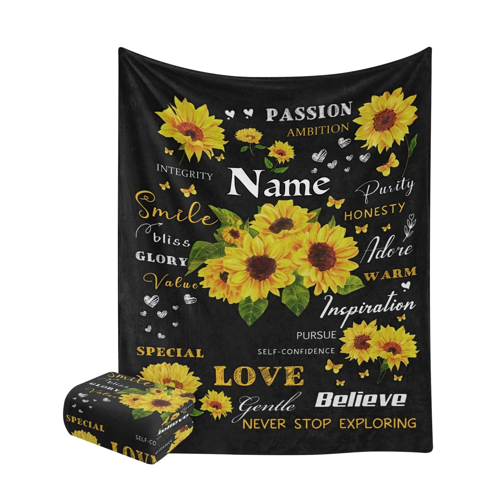 Personalized Sunflower Fleece Throw Blanket - Custom Name Blanket for Couples, Soft 60x80 Inch Cozy Blanket for Bed, Sofa & Gifts - Perfect for Anniversary, Valentine's Day & Home Decor