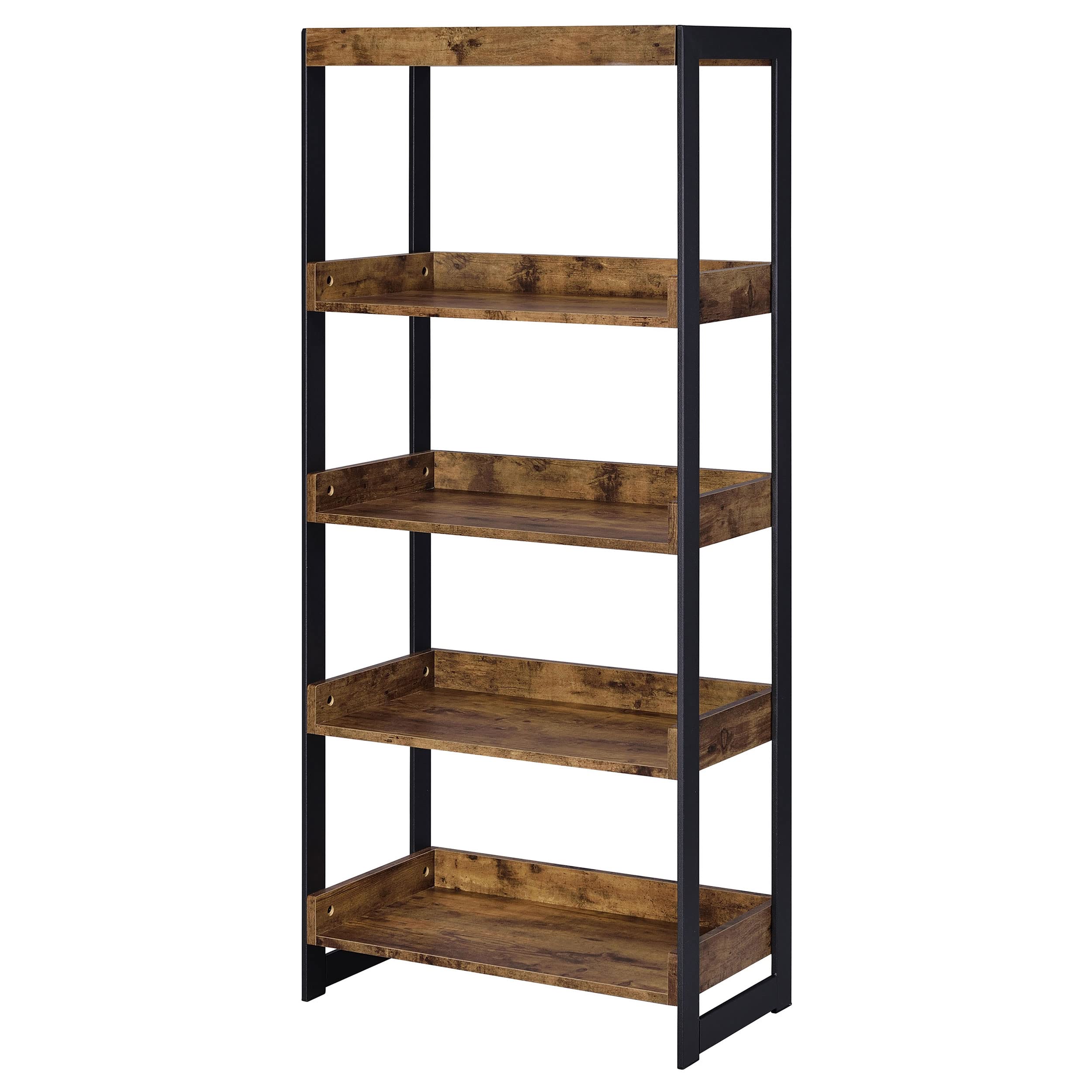 Coaster Furniture Estrella 4-Shelf Open Bookcase in Antique Nutmeg & Gunmetal - Perfect for Living Room, Office & Bedroom Storage