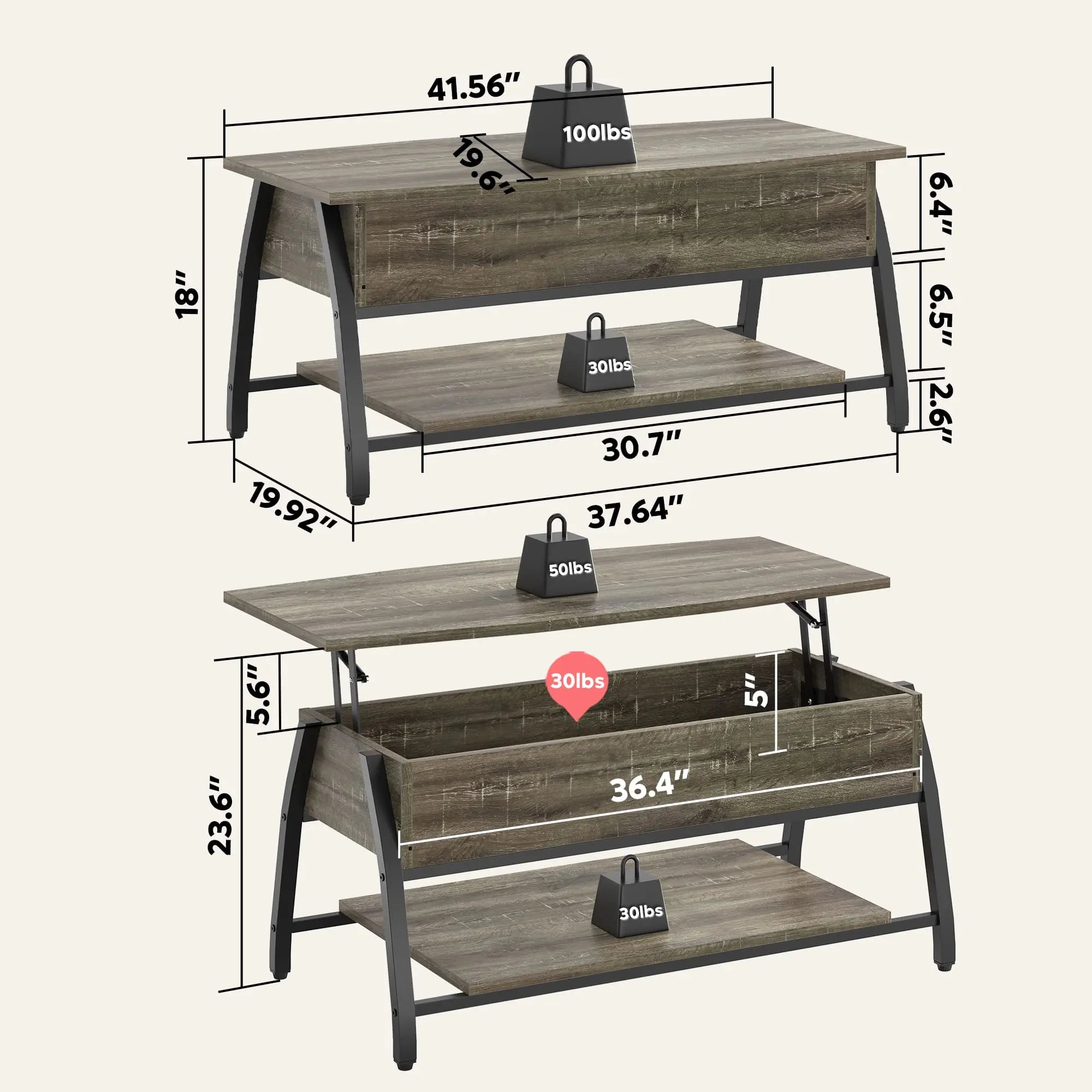 Bestier Lift Top Coffee Table with Storage - Modern Convertible Ottoman for Living Room, Bedroom, and Office Use
